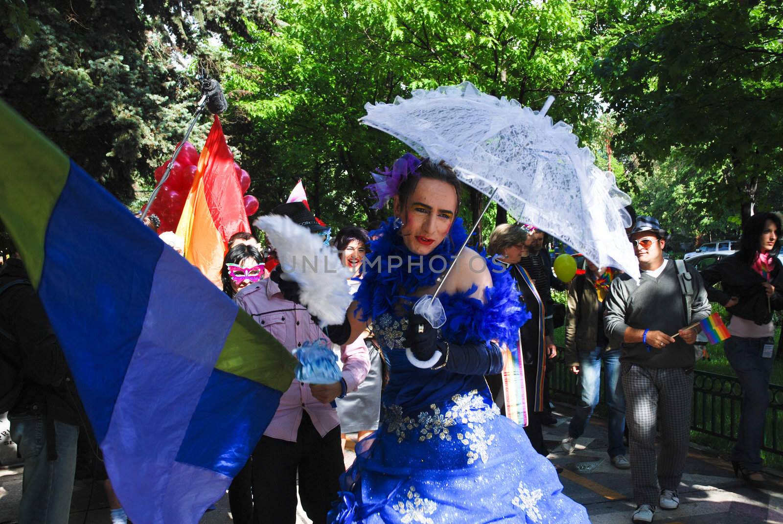 BUCHAREST - MAY 22 : Participants parade at Gay Fest Parade May 22, 2010 in Bucharest, Romania