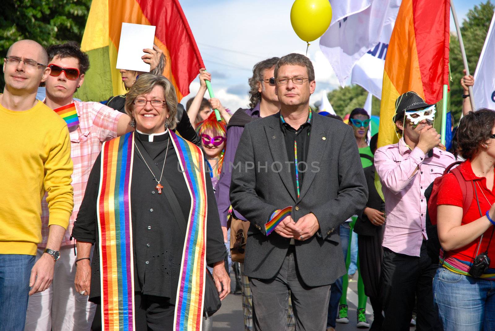 BUCHAREST - MAY 22 : Participants parade at Gay Fest Parade May 22, 2010 in Bucharest, Romania