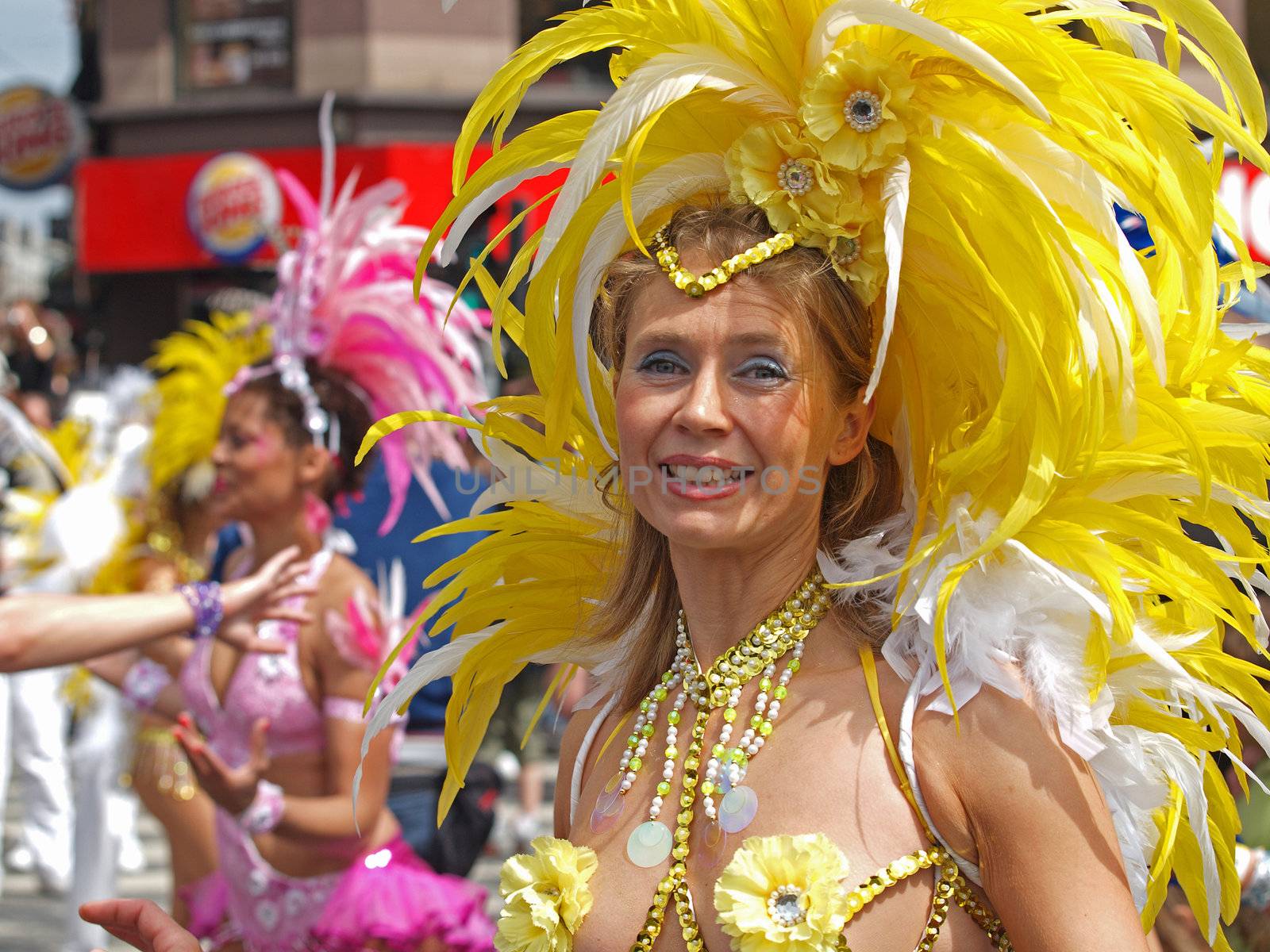 COPENHAGEN - MAY 22: 28th annual Copenhagen Carnival parade of fantastic costumes, samba dancing and Latin styles starts on May 21 - 23. The festivities on this colourful tradition is admission free.