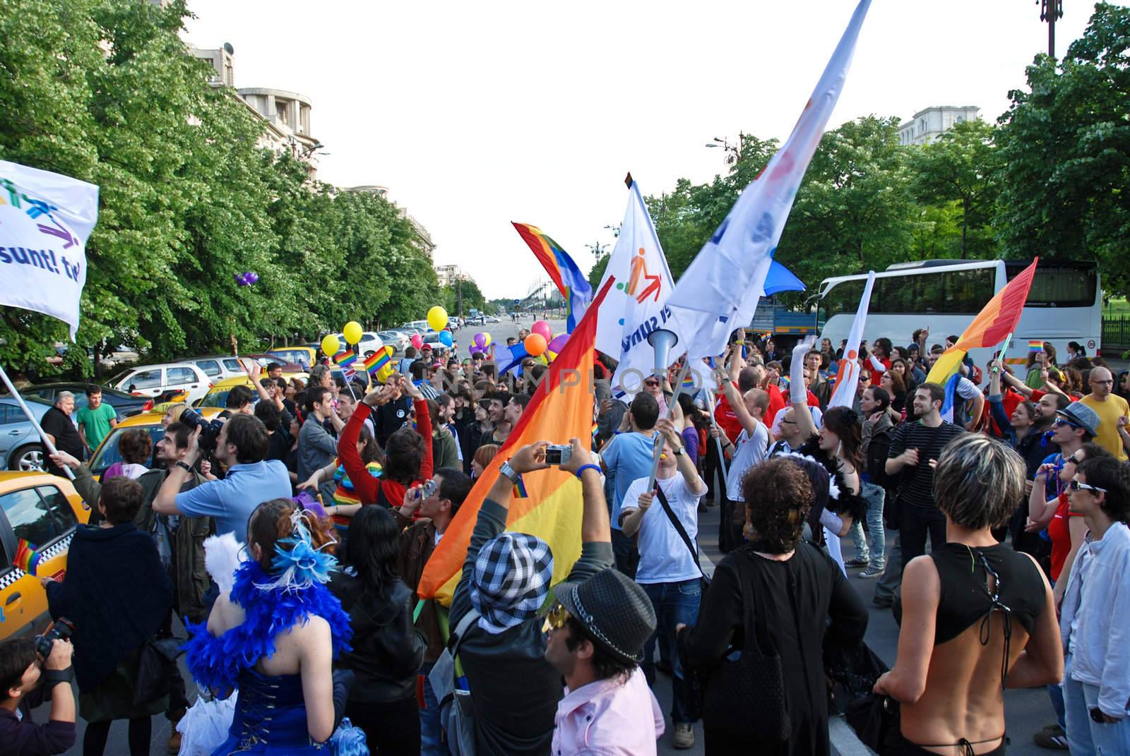 BUCHAREST - MAY 22 : Participants parade at Gay Fest Parade May 22, 2010 in Bucharest, Romania