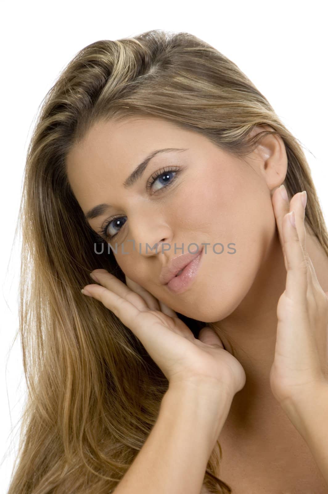 posing attractive blonde woman on an isolated background