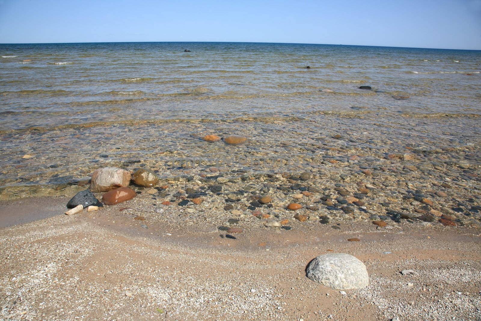 Waves reach rocky shoreline of Great Lake