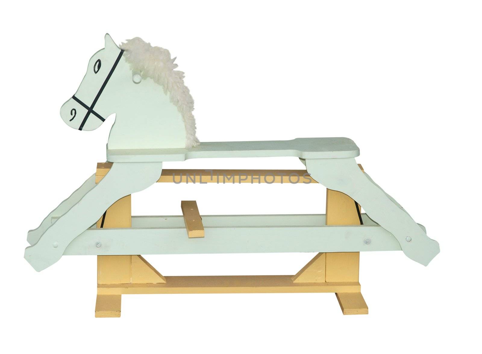 Pale Green Rocking Horse isolated with clipping path