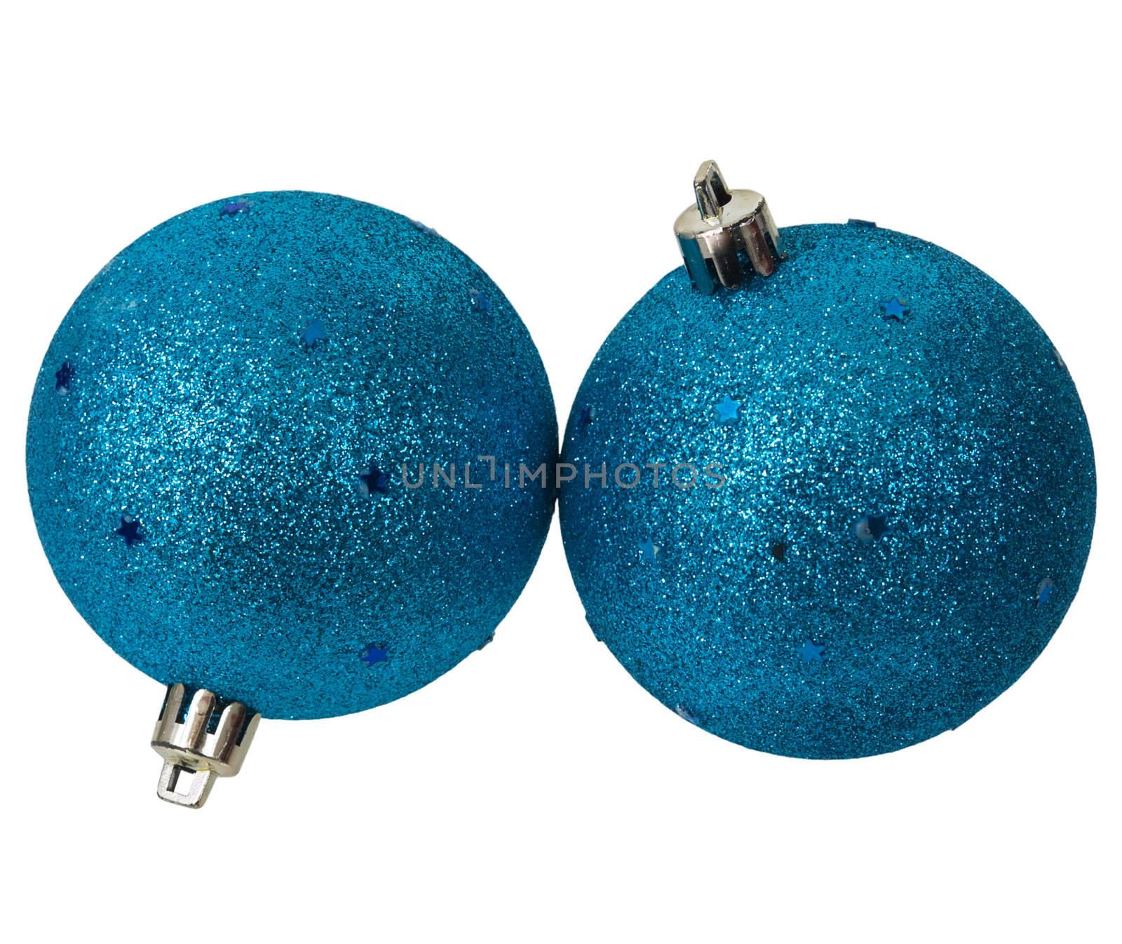 Two blue shine New Year's balls on the white background