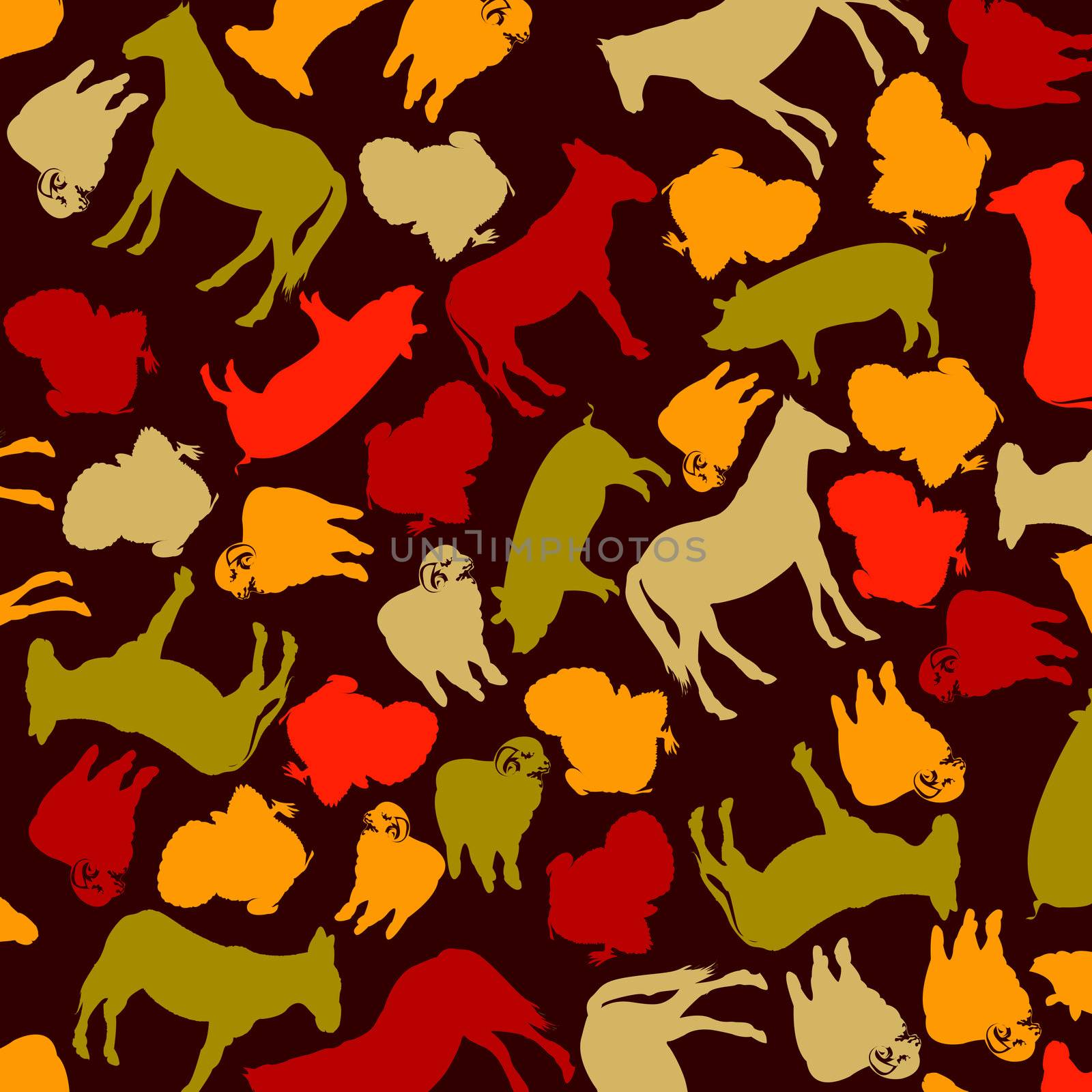 Seamless background with farm animals silhouettes