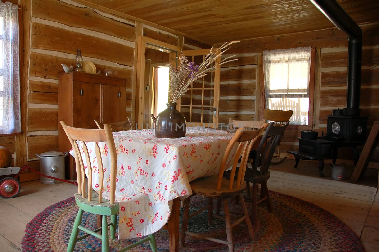 An antique kitchen in a traditional old farm