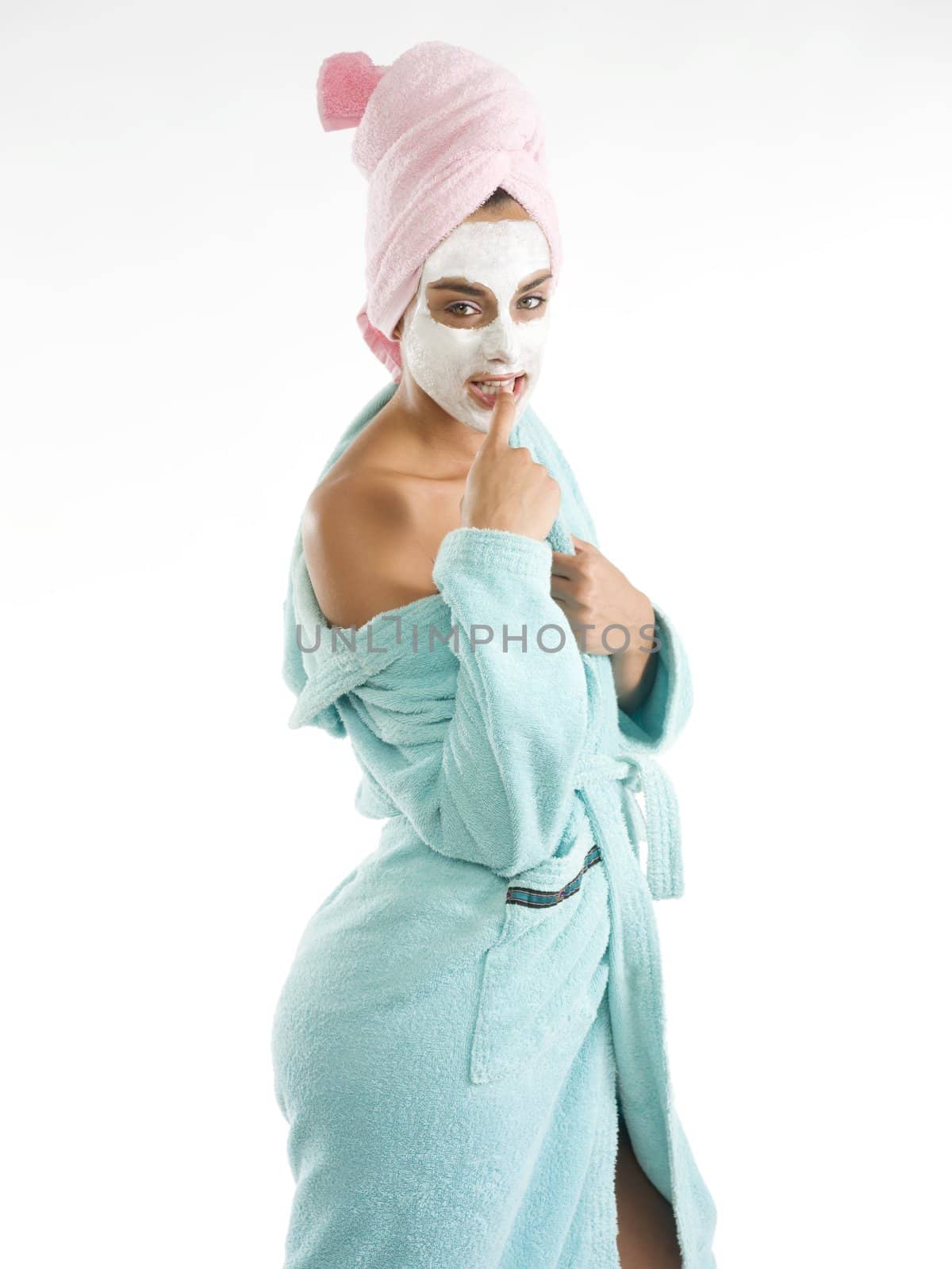 cute and nice girl with face cream mask looking the camera sexy