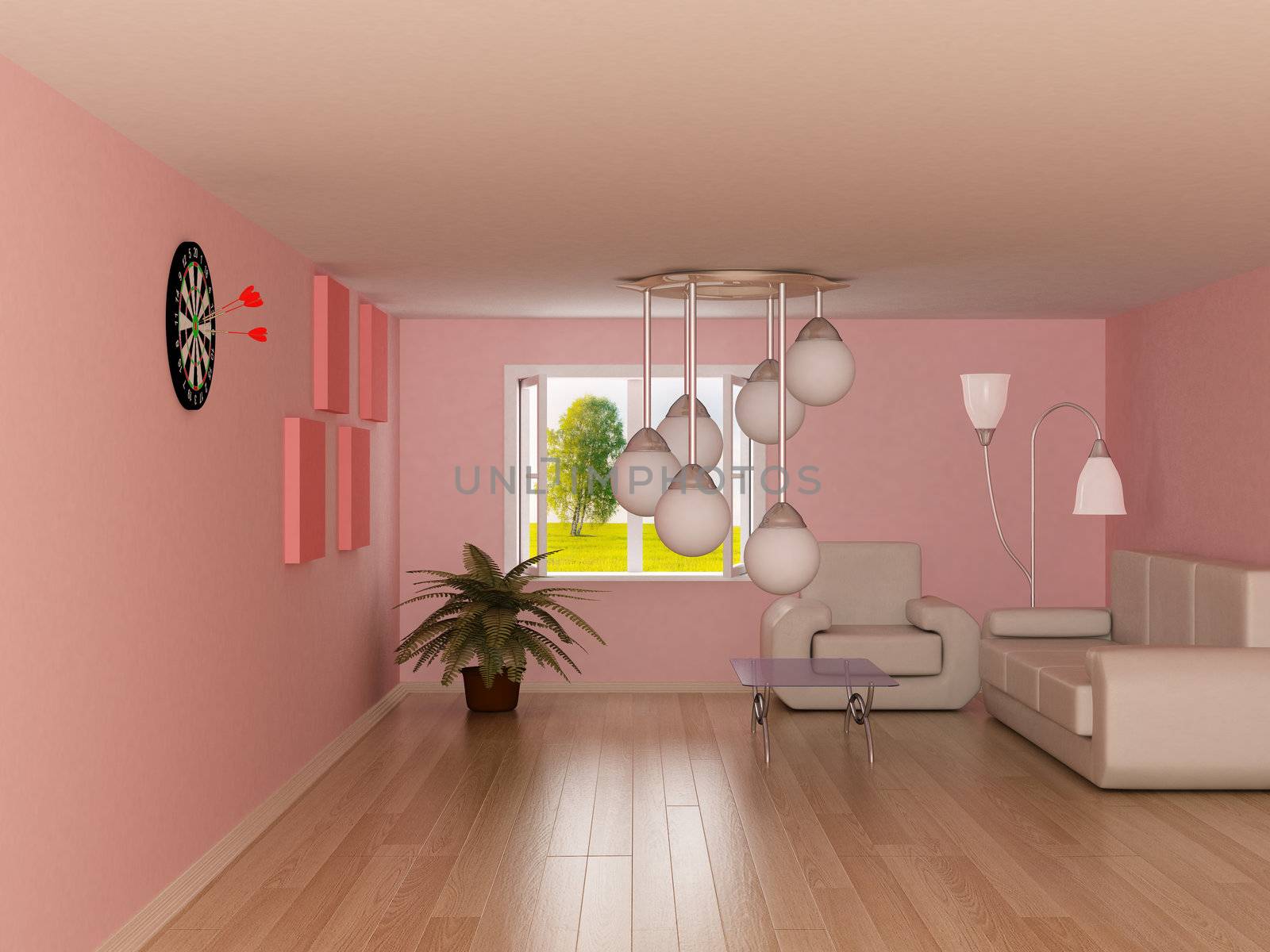 Interior of a living room. 3D image.