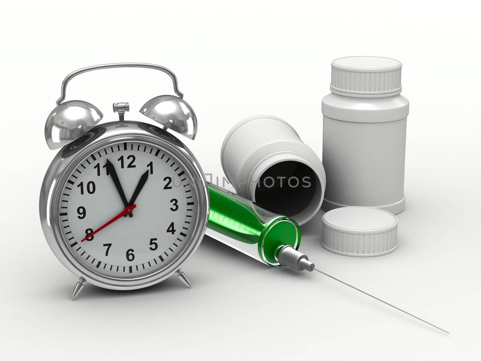 Drug intake under schedule. Isolated 3D image
