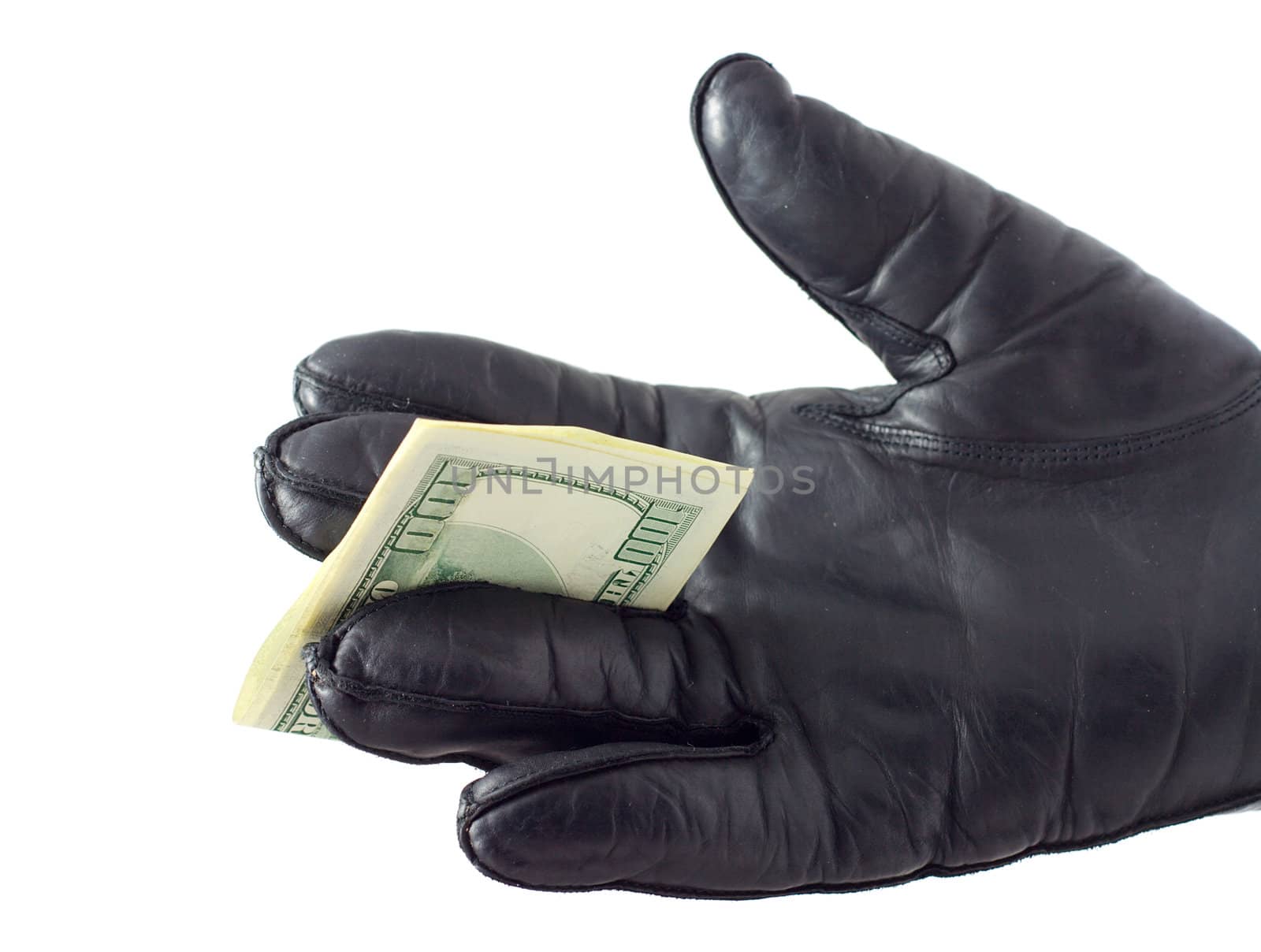 hand in glove give dollars, isolated on white