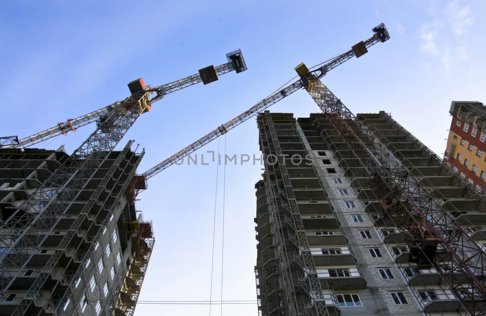 Construction work of high apartment building