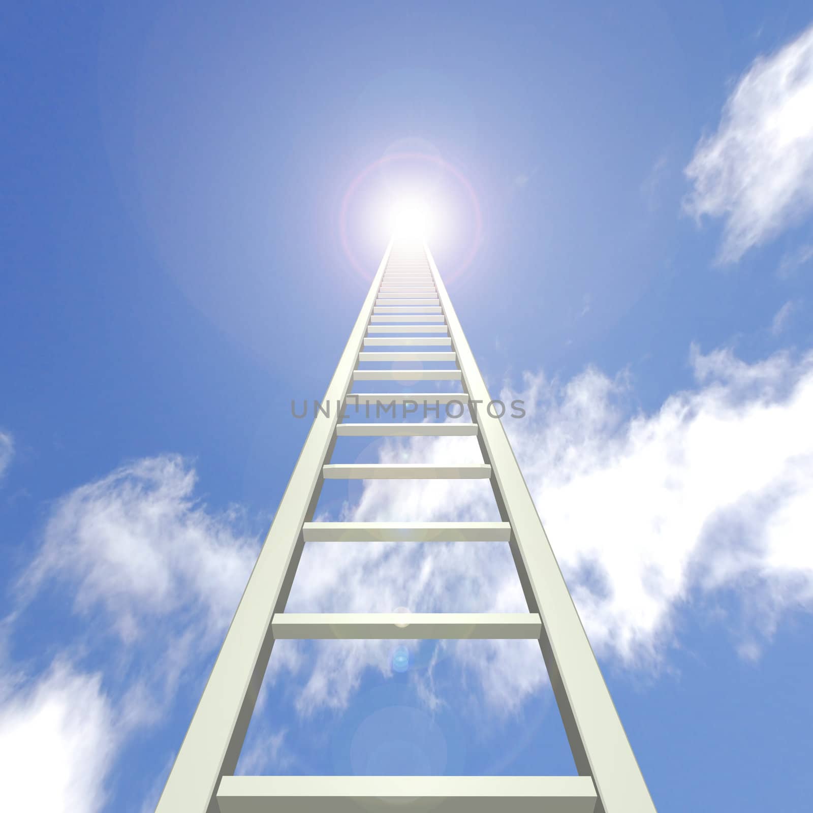 Image of a ladder reaching up towards a blue sky.