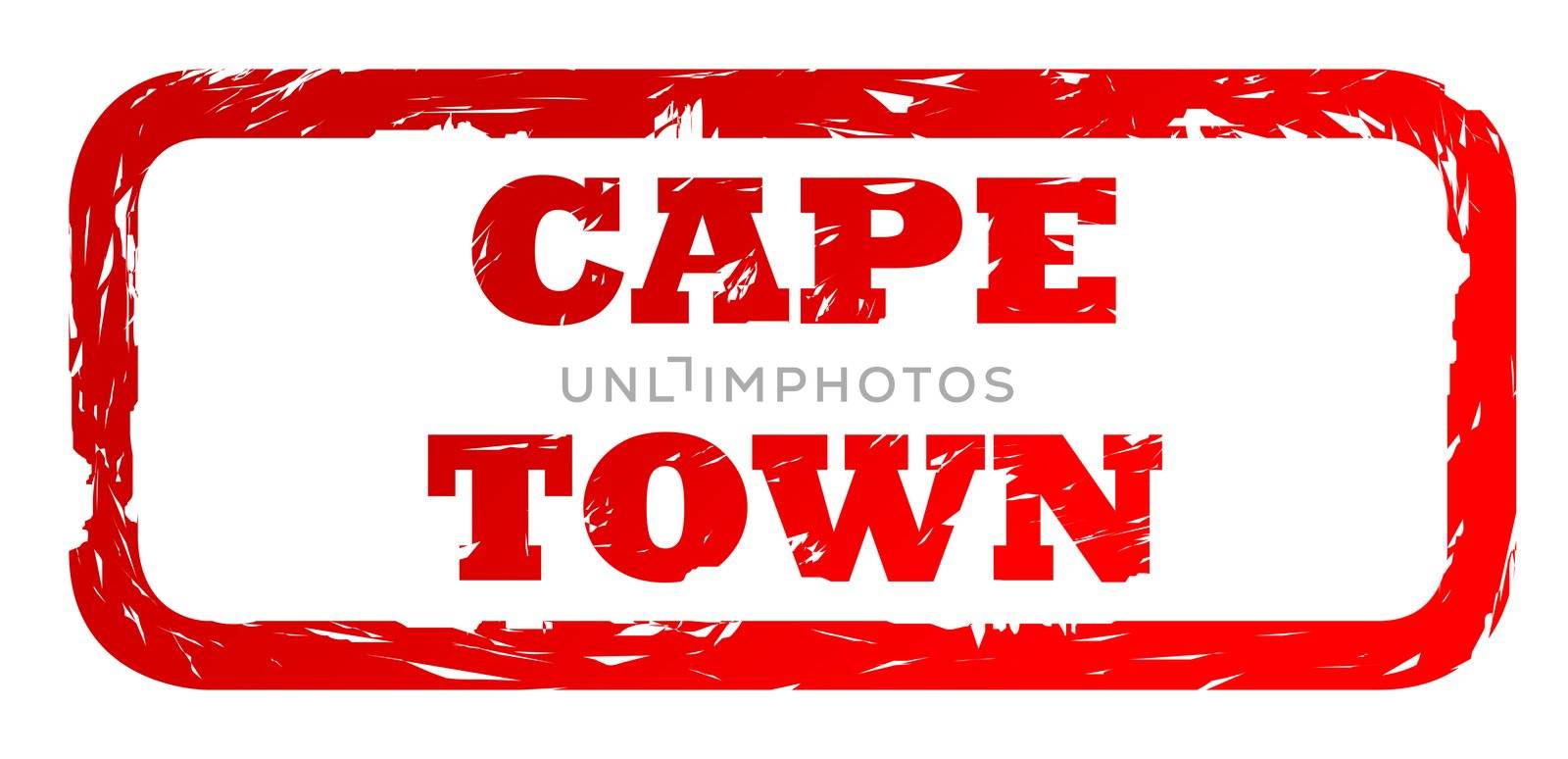 Used red Cape Town South Africa city travel passport stamp, isolated on white background.