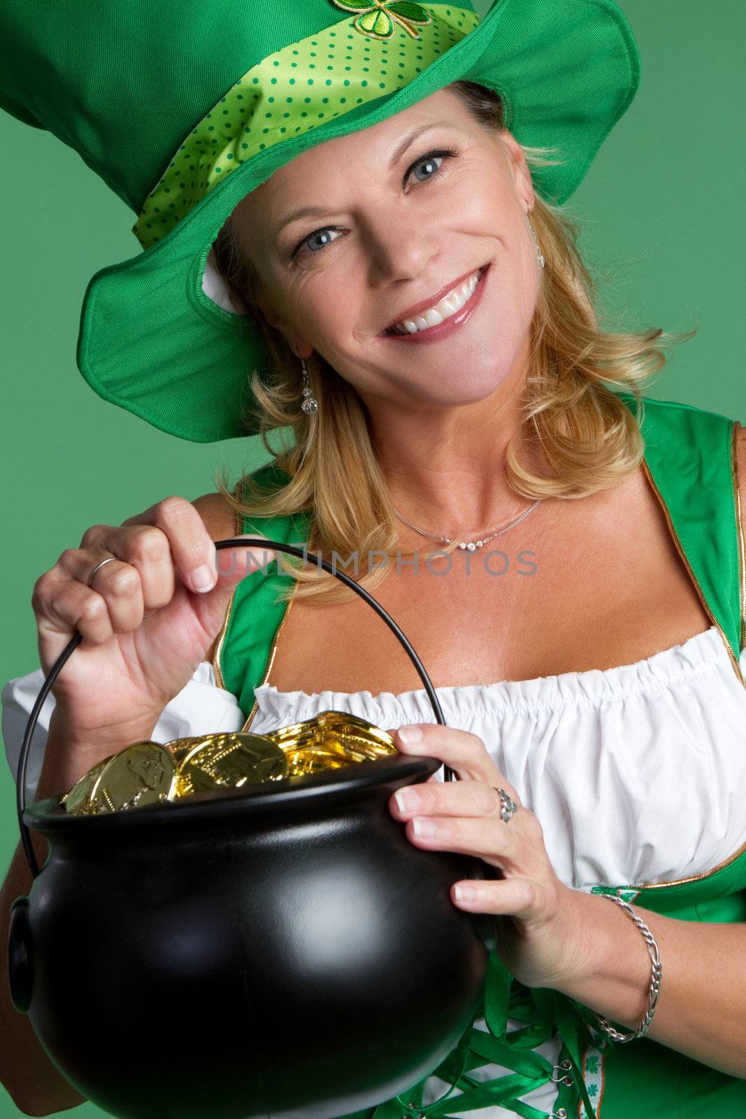 St patricks day woman holding gold