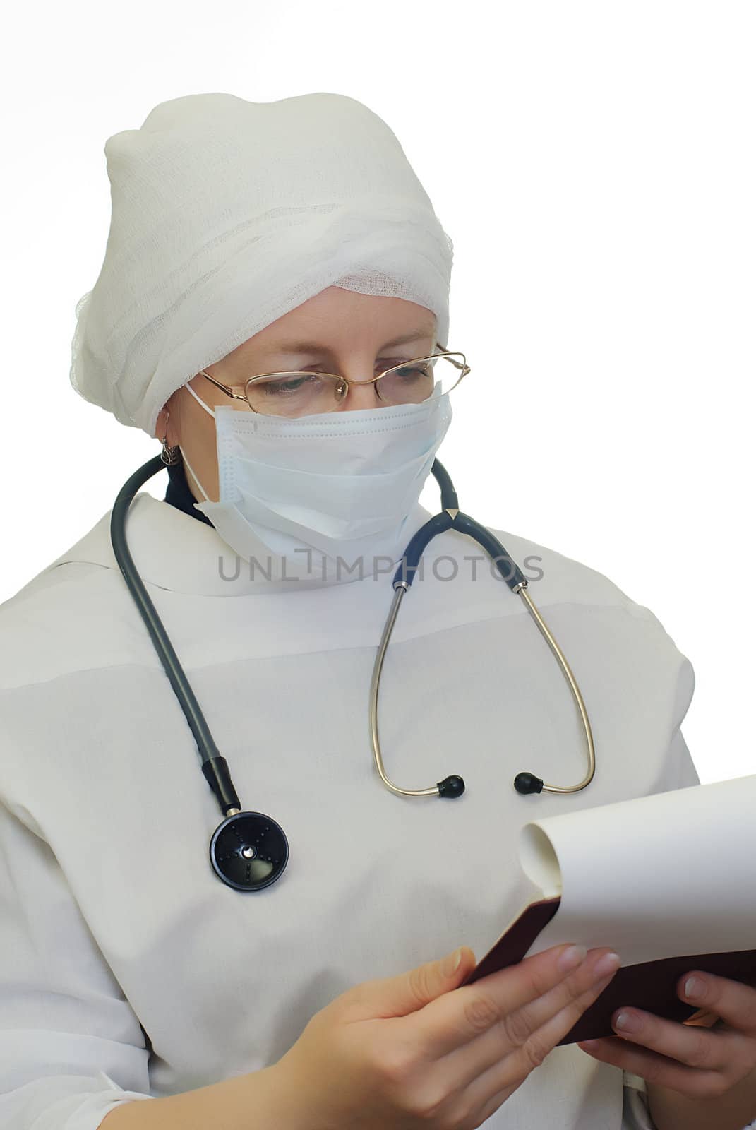 female doctor whit stethoscope in white coat