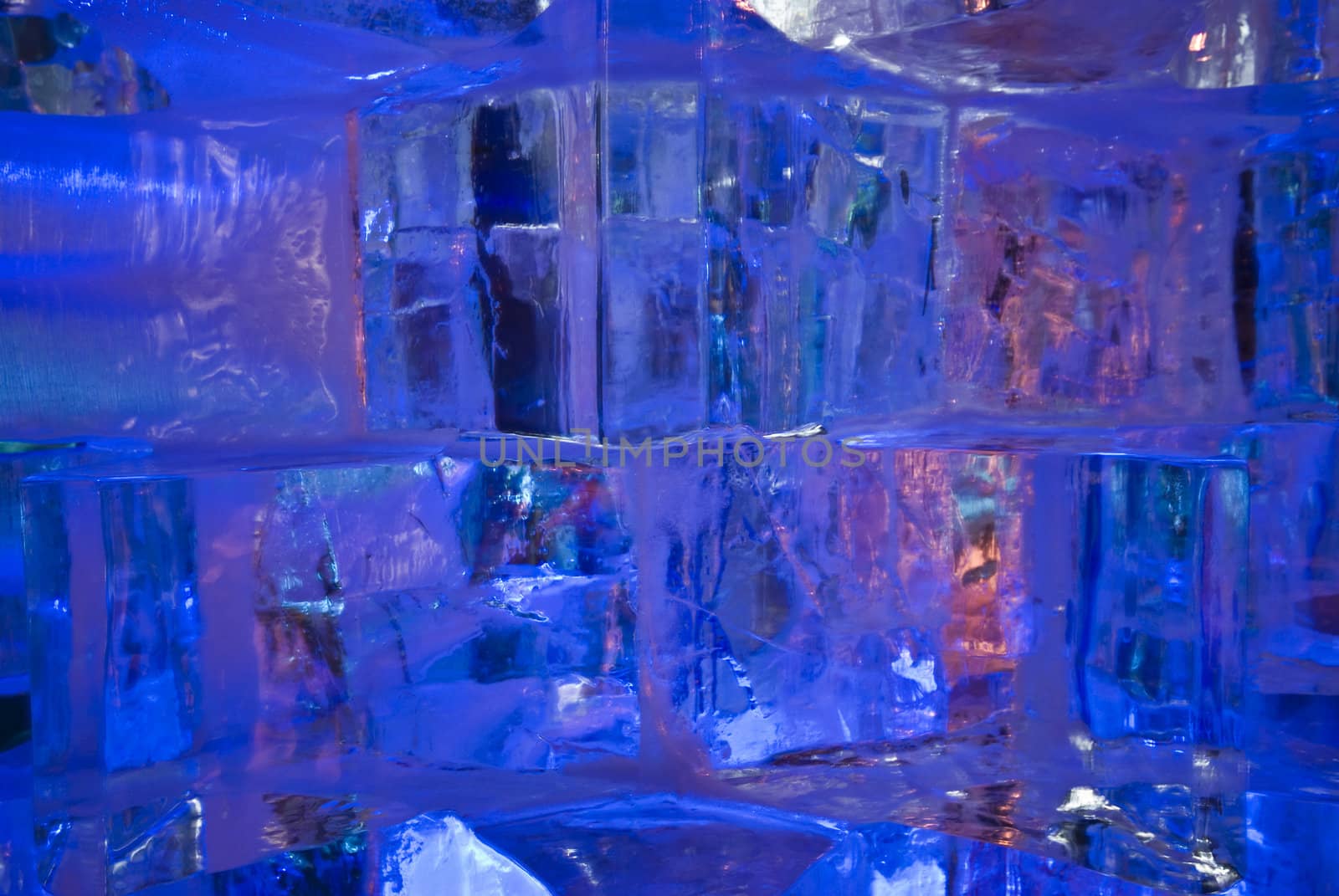 wall made of icecubes with blue light
