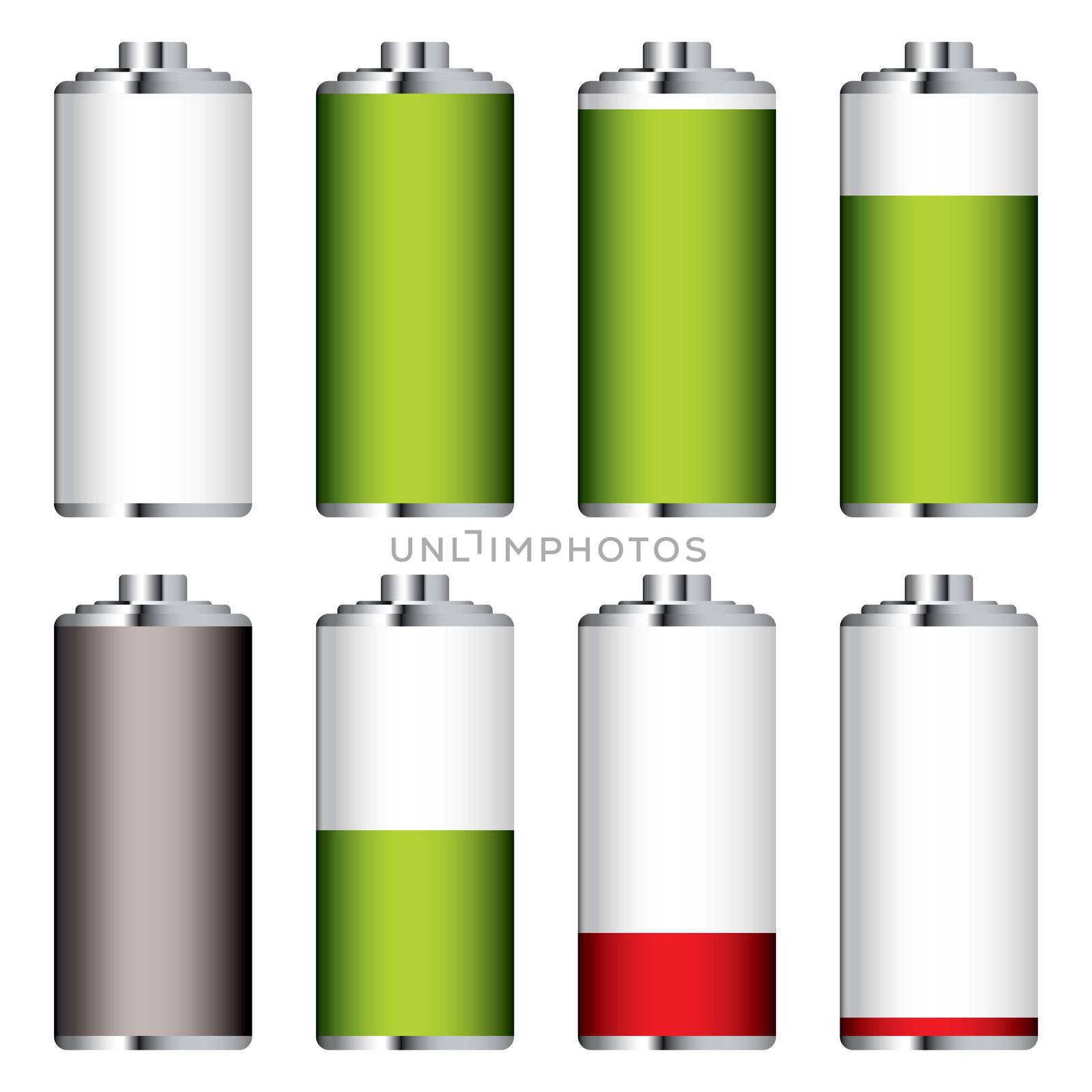 Collection of batteries in state of charge with clear body