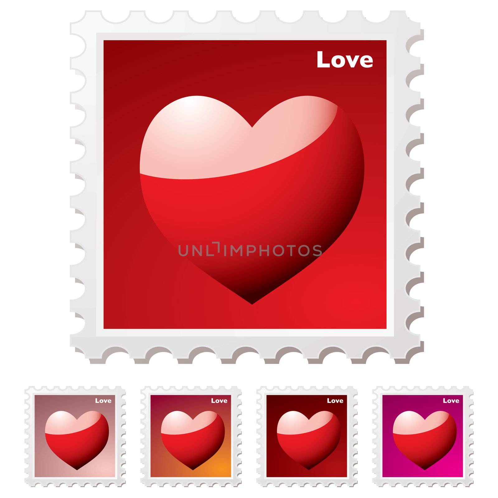 Collection of love heart stamps in variation of red hues