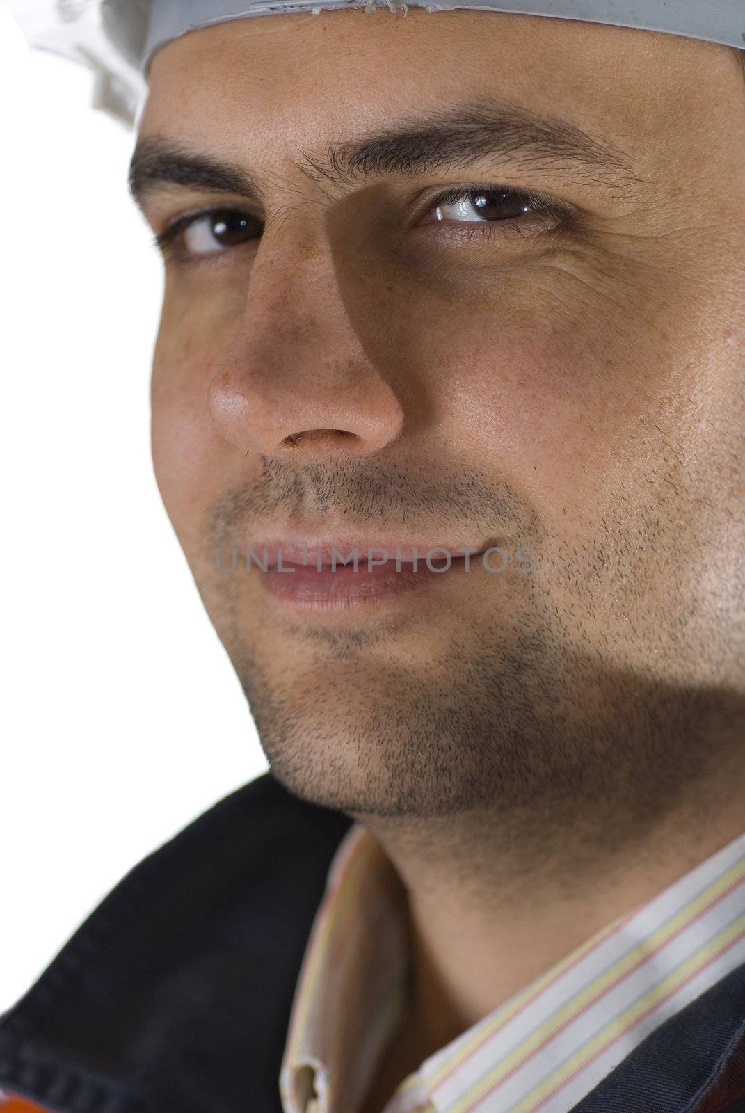 Portrait of a worker with a positive attitude over white stock photo