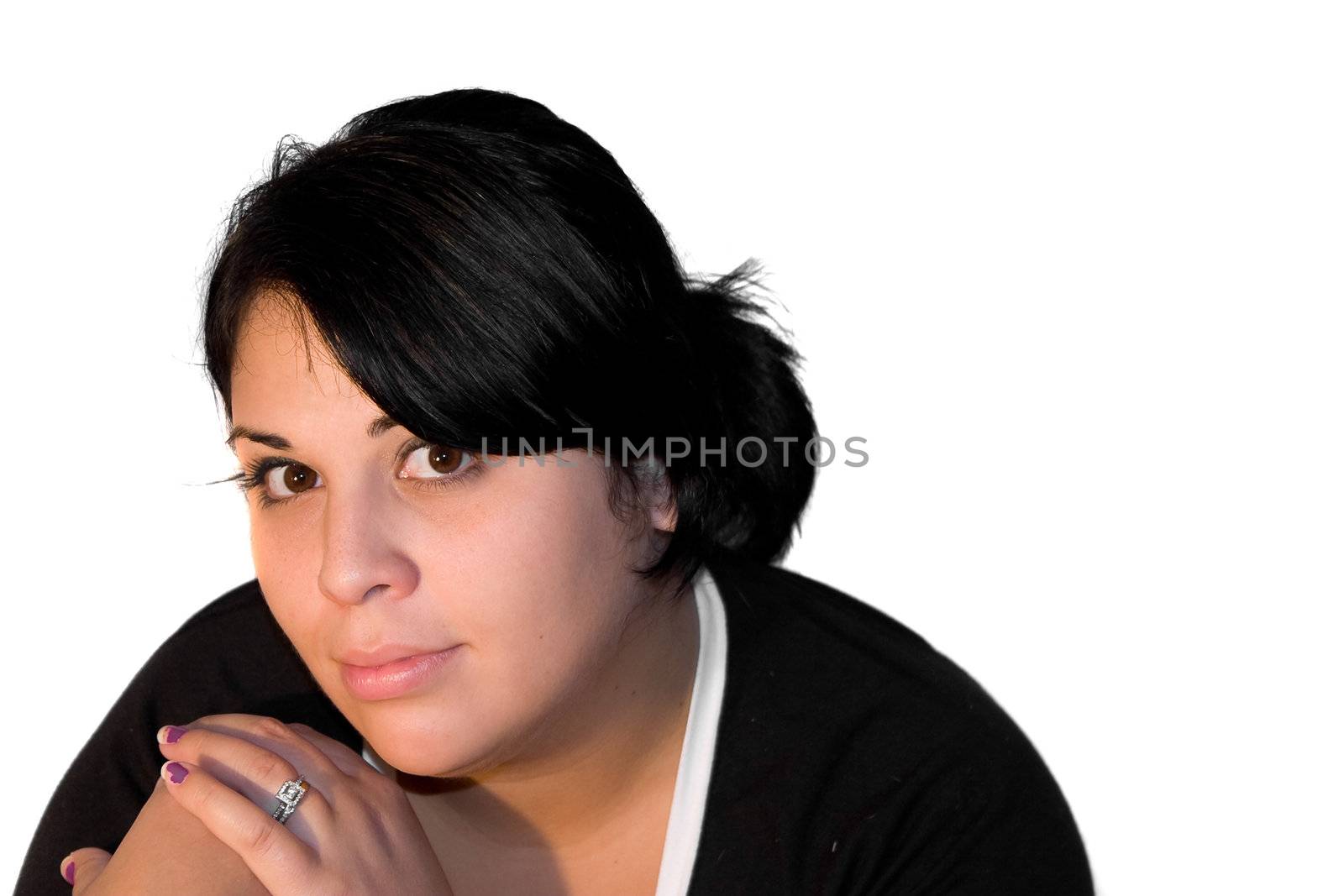 A young Spanish model isolated over white.