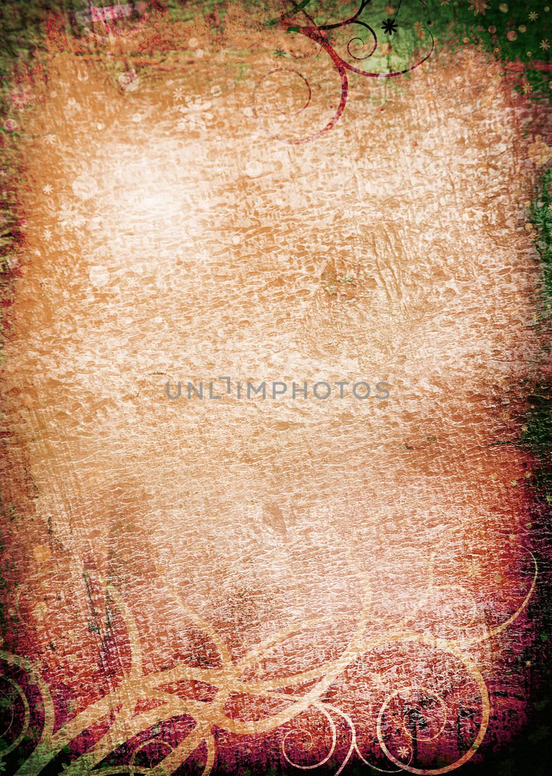 Wax wood background effect overlayed by a floral design