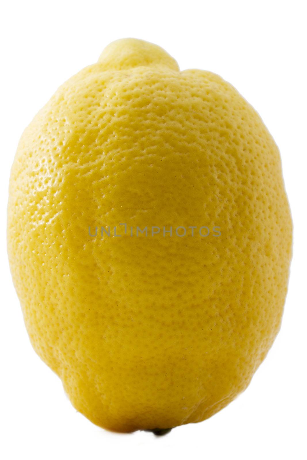 closeup of one lemon on white background