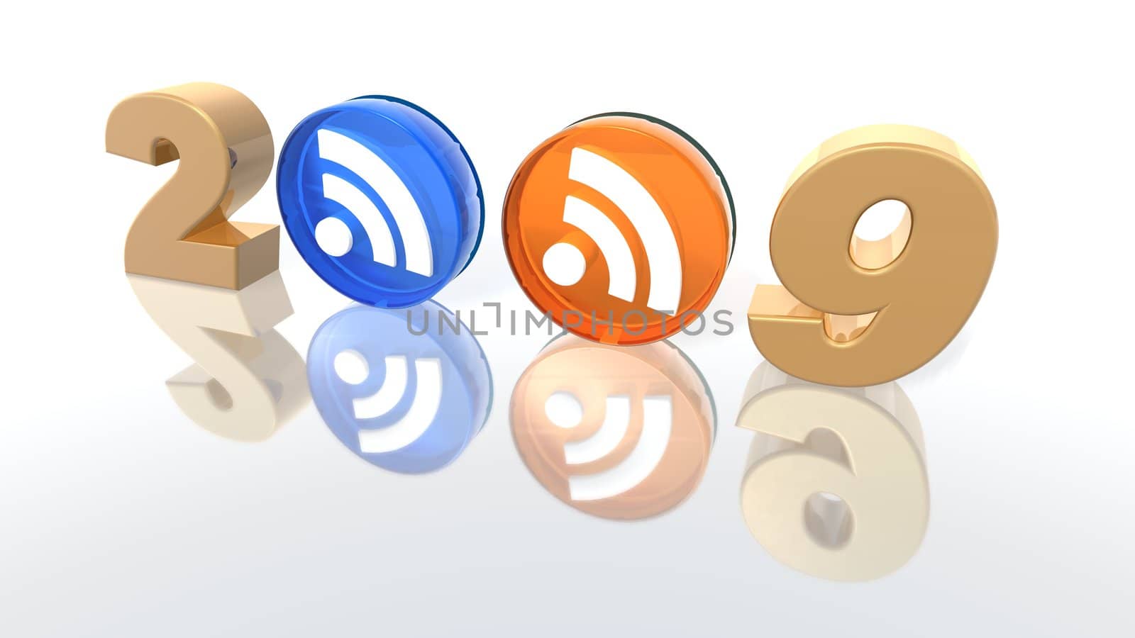 3d rendering to illustrate the new year 2009 with RSS symbols