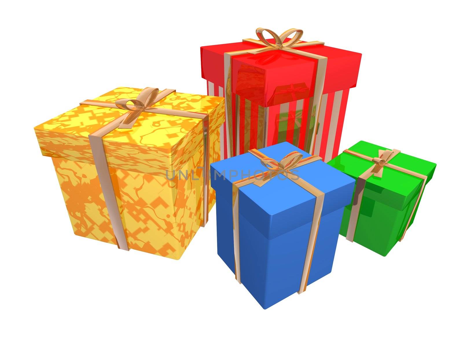 a 3d rendering of some colored gifts