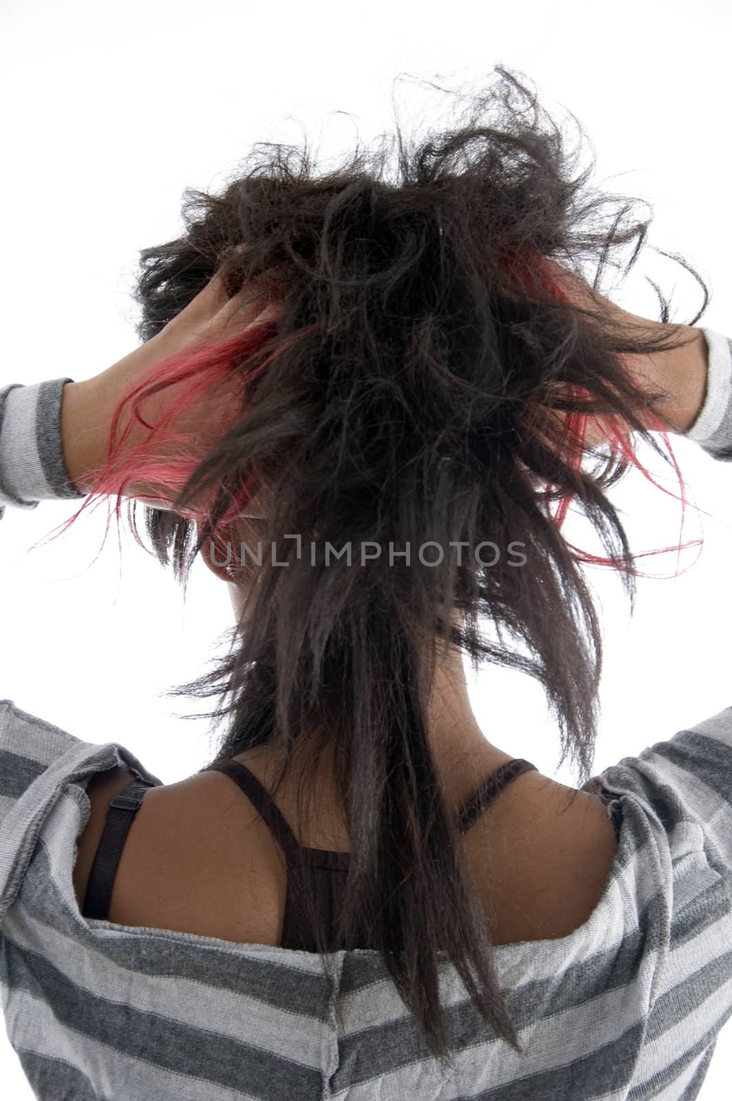 girl showing her hair on an isolated background