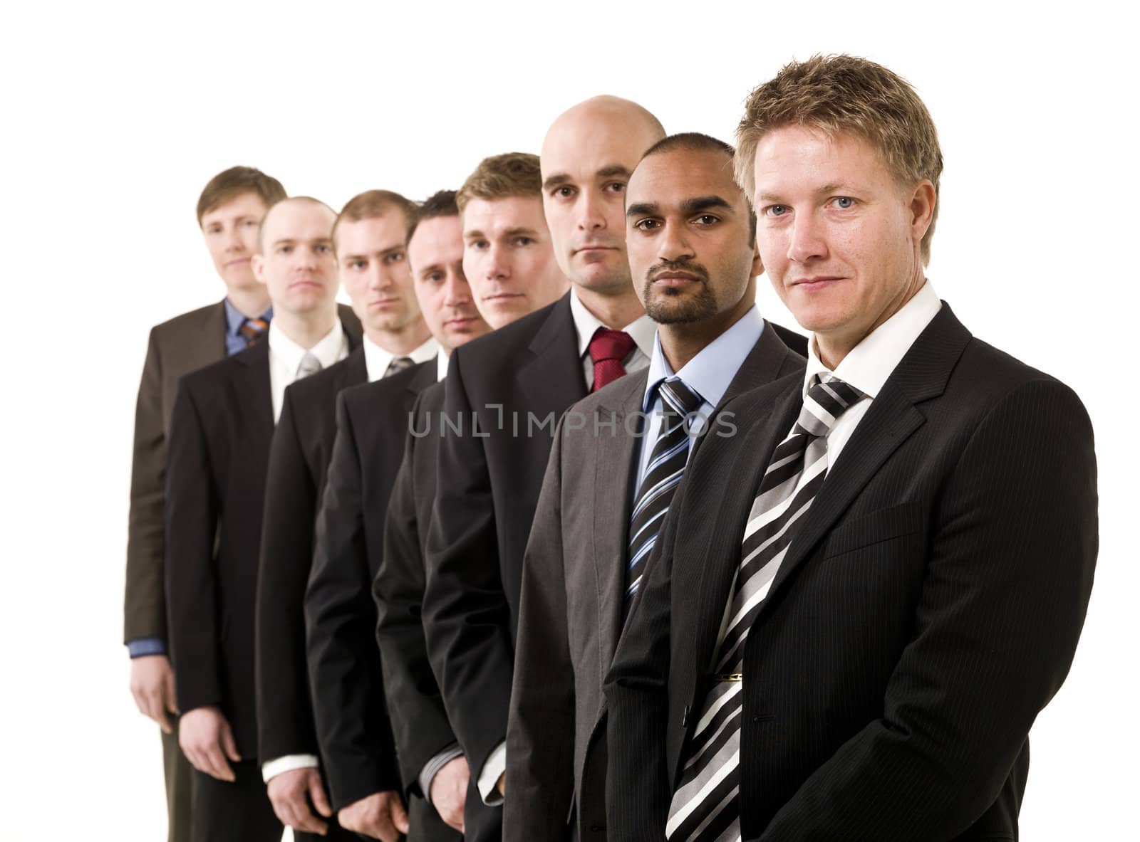 Business men in a row isolated on white background