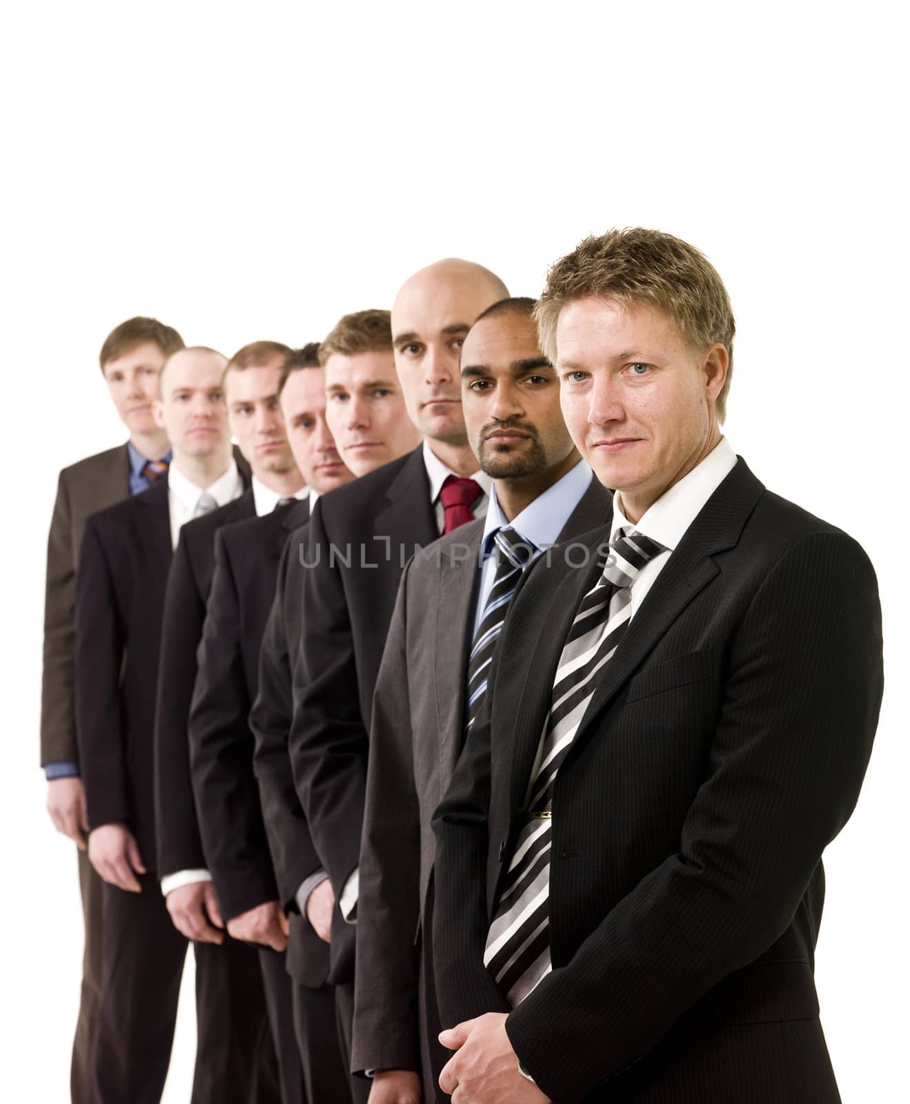 Business men in a row isolated on a  white background