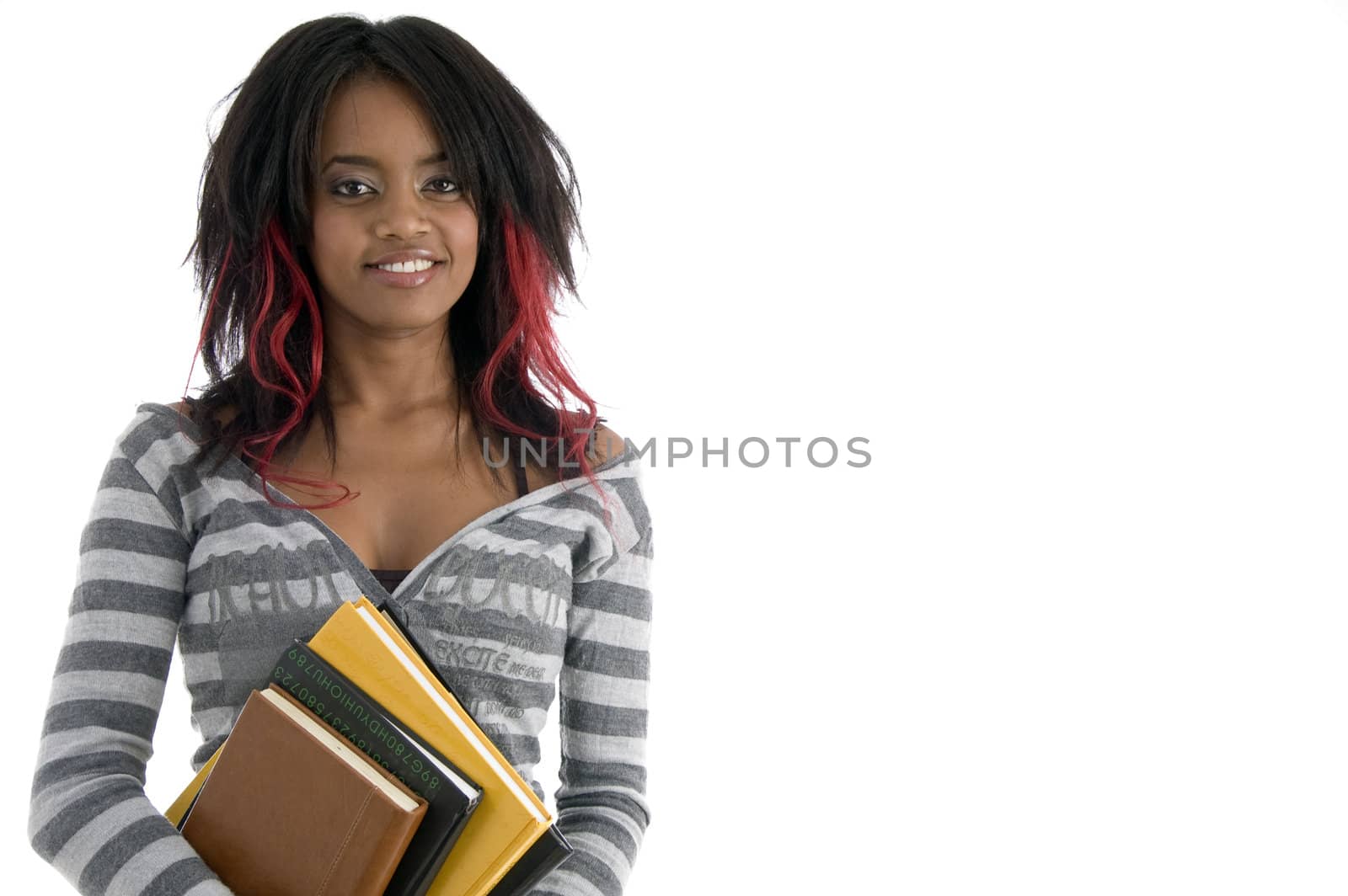 schoolgirl with books with white background