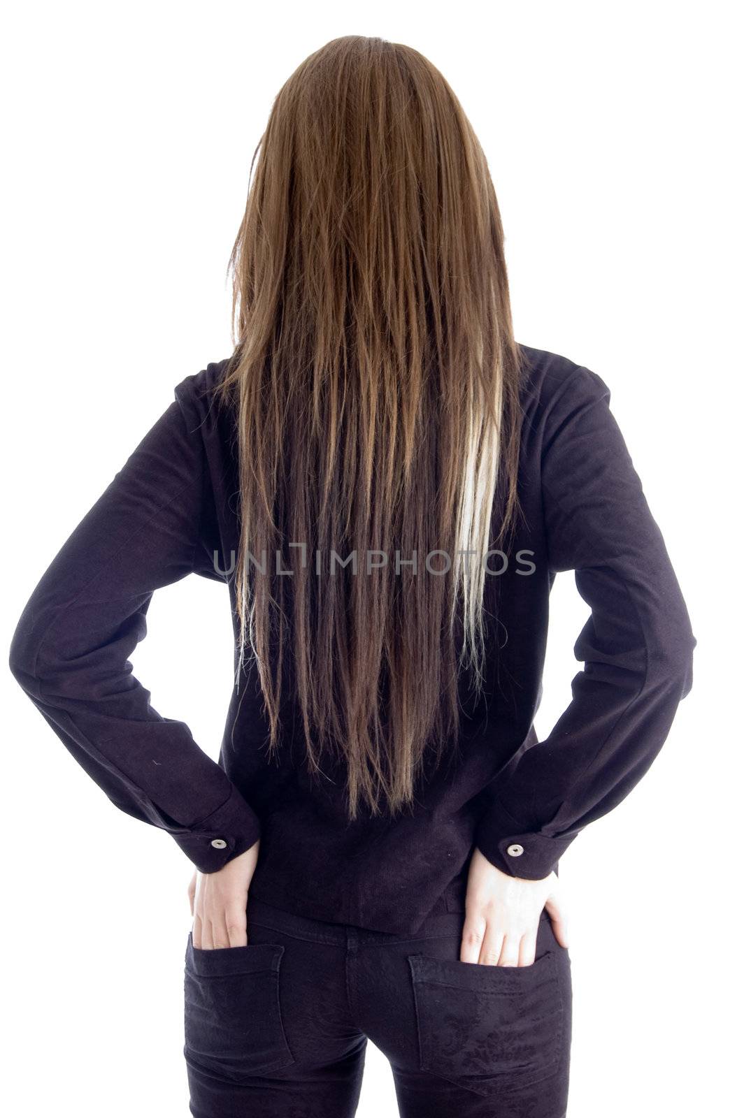 back pose of standing girl on an isolated white background