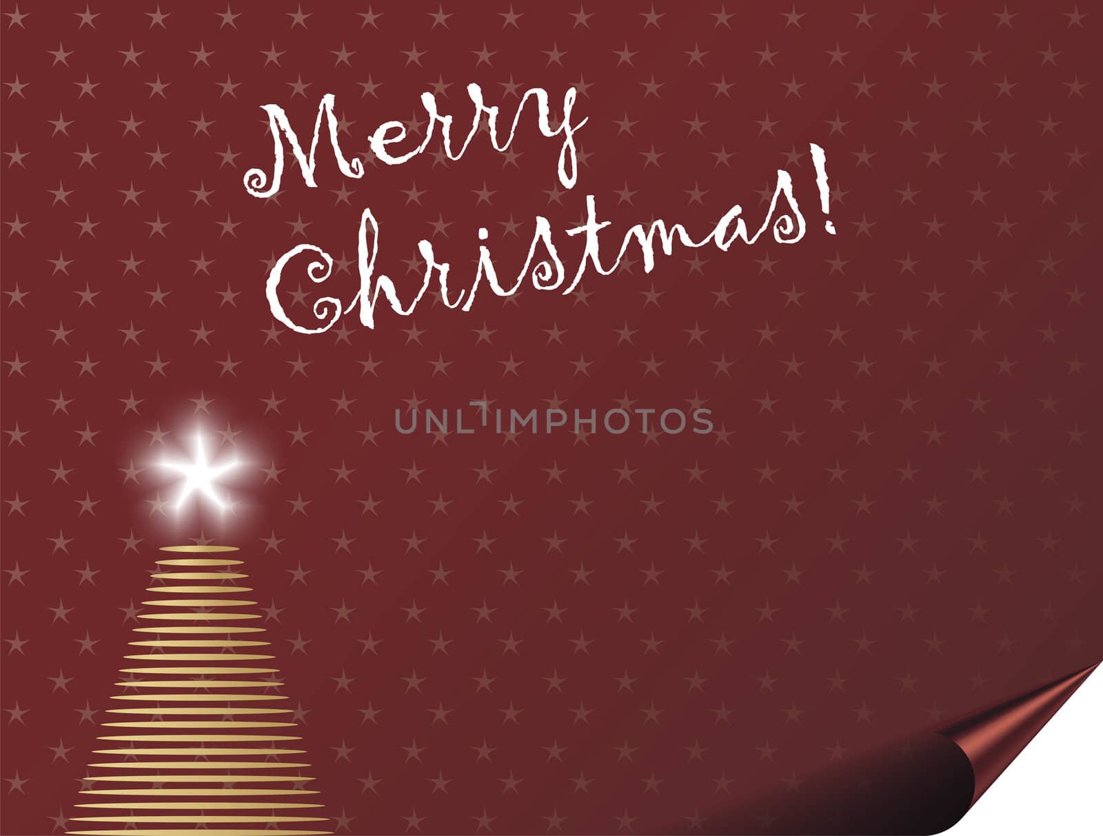 Christmas card background with tree and stars - space for text.