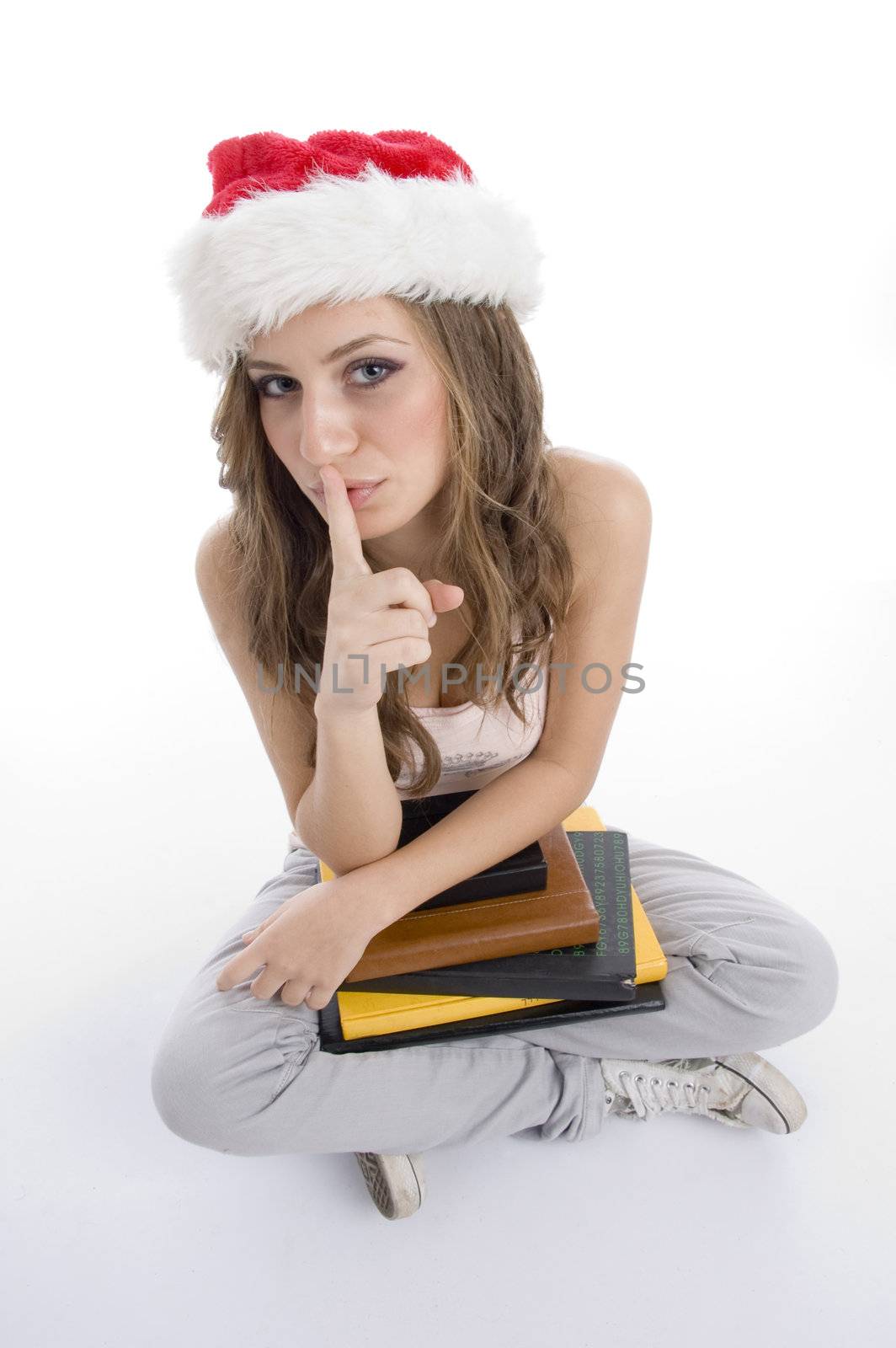 student asking to keep quiet on an isolated white background