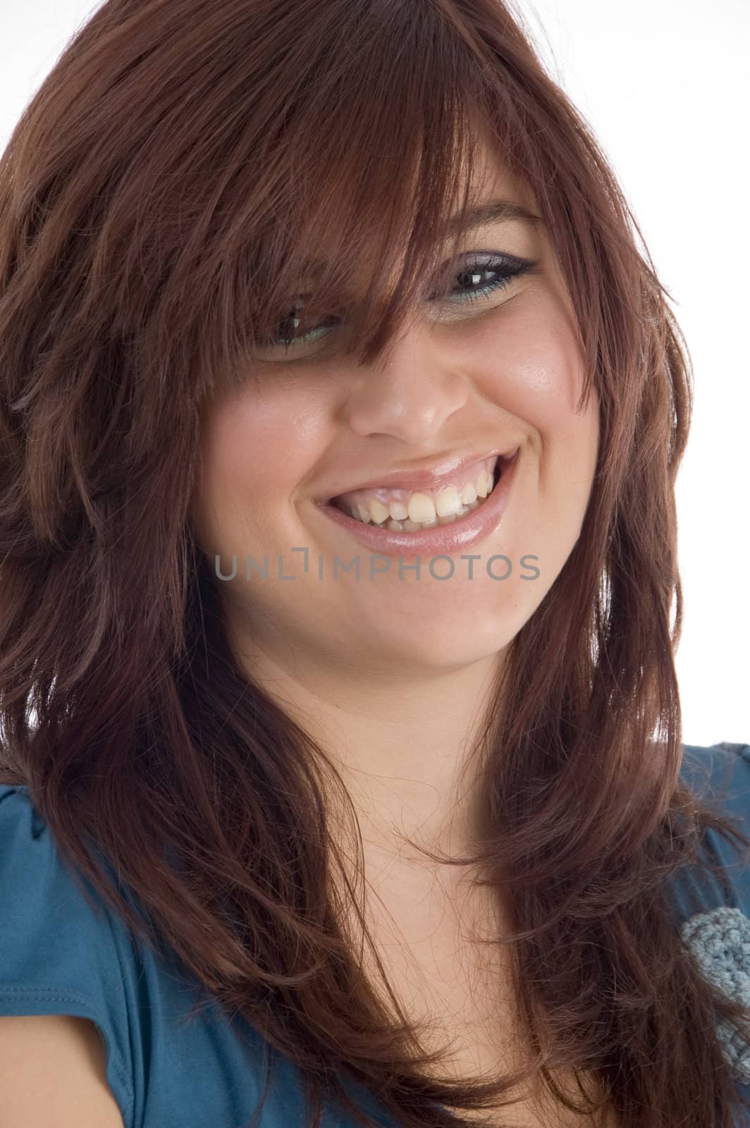 happy smiling young girl on an isolated background