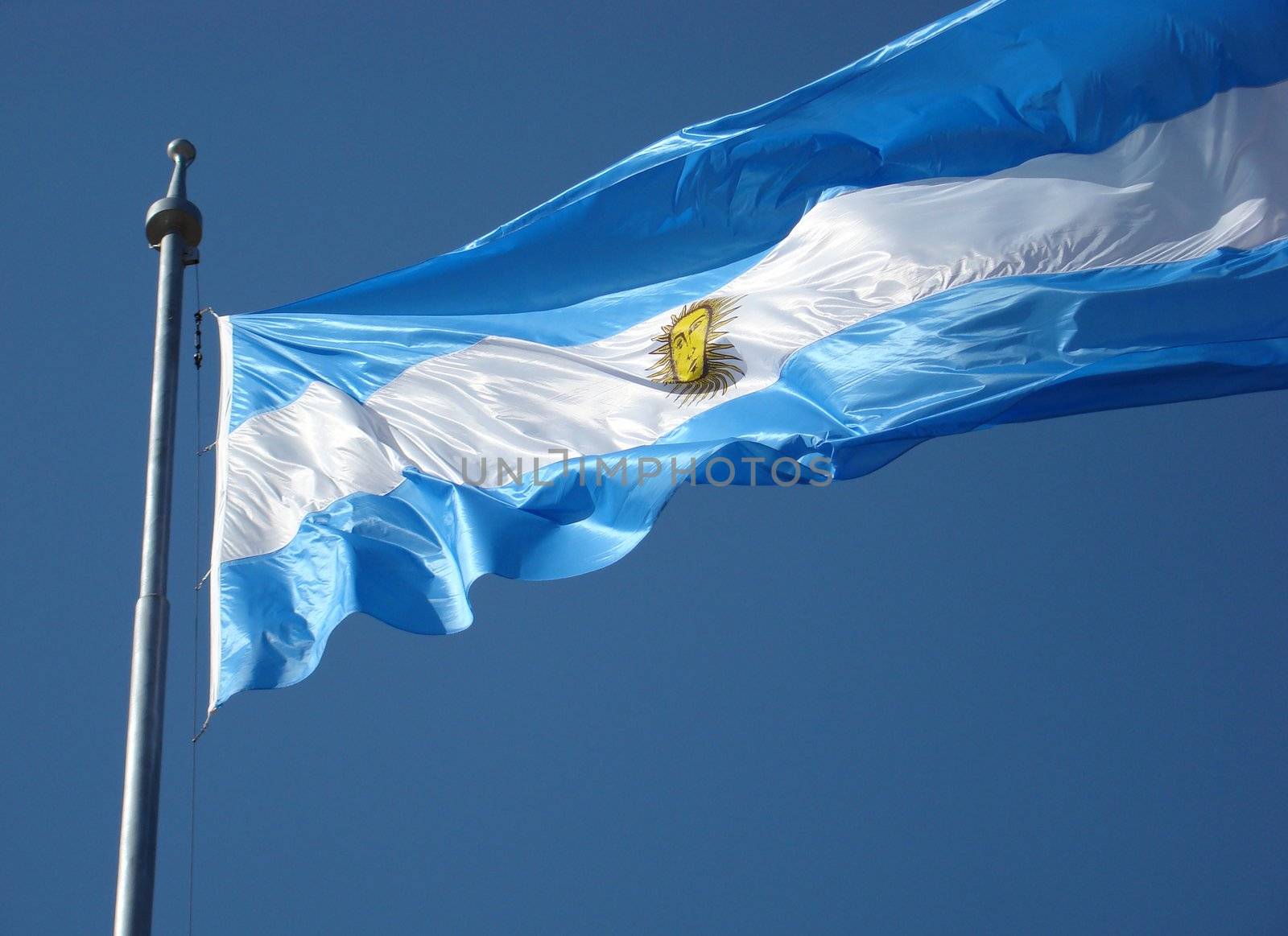 Argentina Flag on blue sky background.