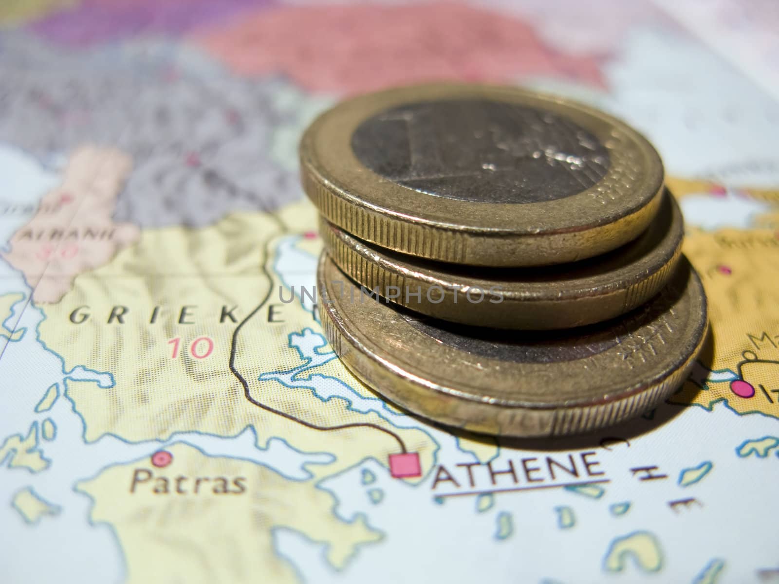Coin on map Greece