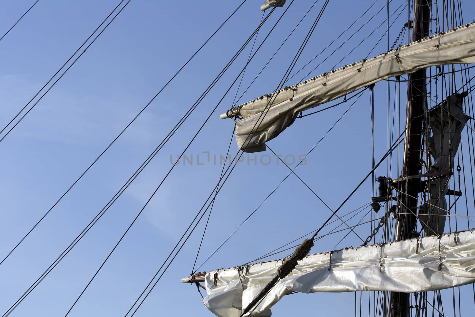 Close up of a sail with blue sky