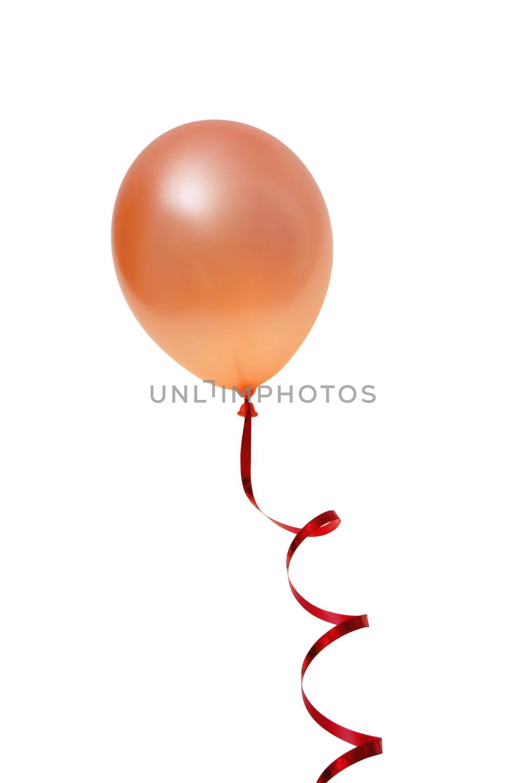 Orange  balloon with ribbon isolated on white background (with clipping path)