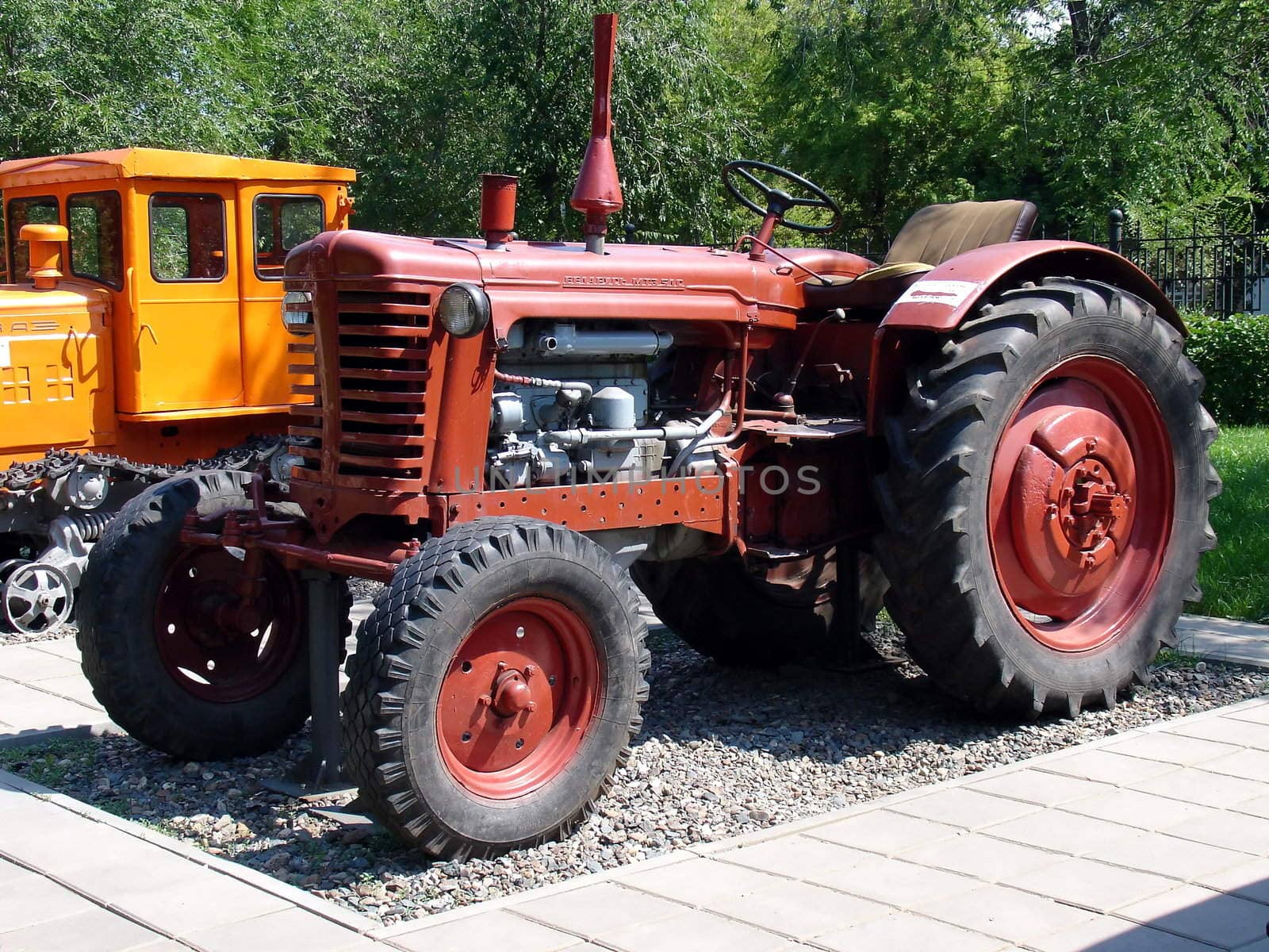 Red tractor at the outdoor technique museum