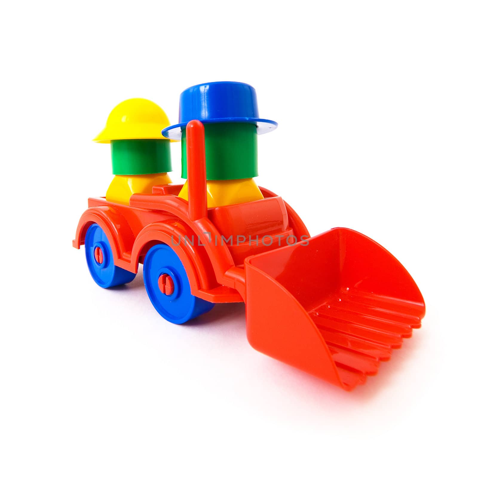 Multi-coloure toy machine on the white background
