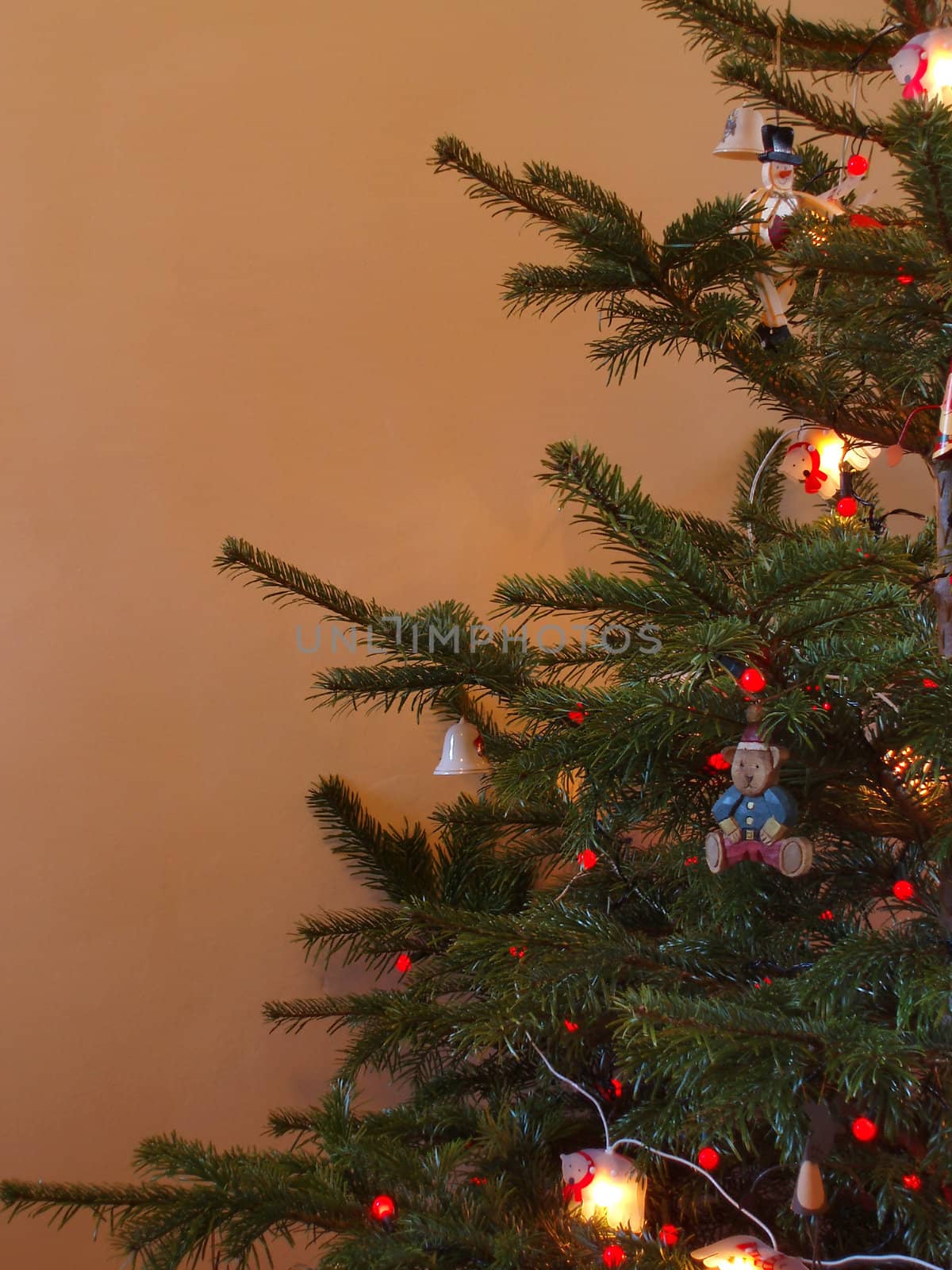 close up on traditional decorated christmas tree