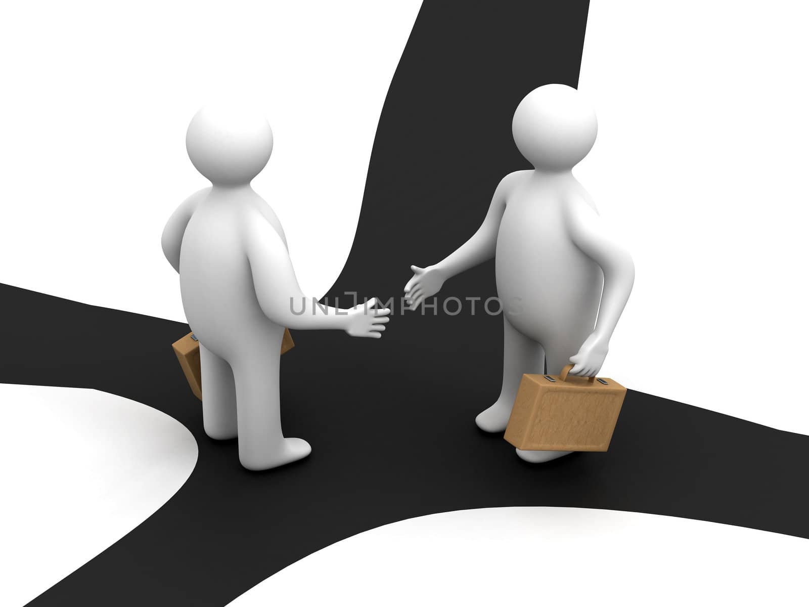 Meeting of two businessmen. 3D image.