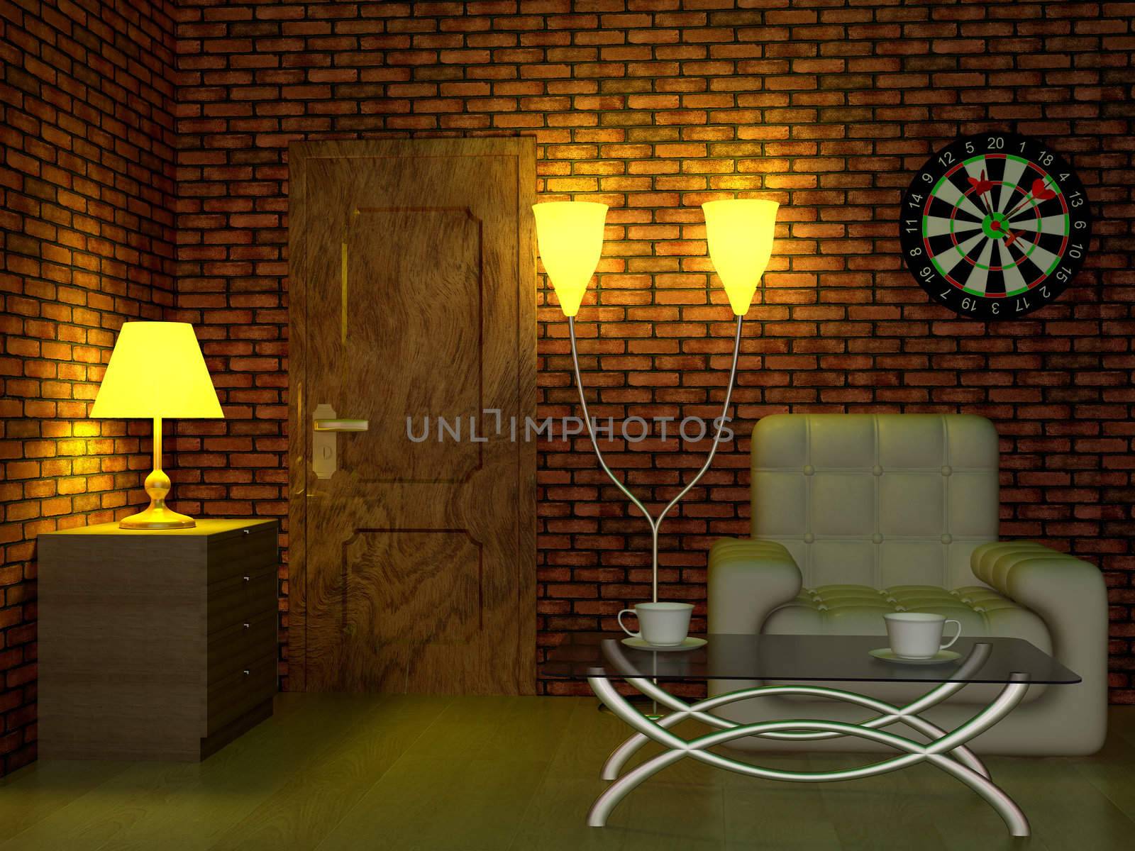 Interior of a living room. 3D image.