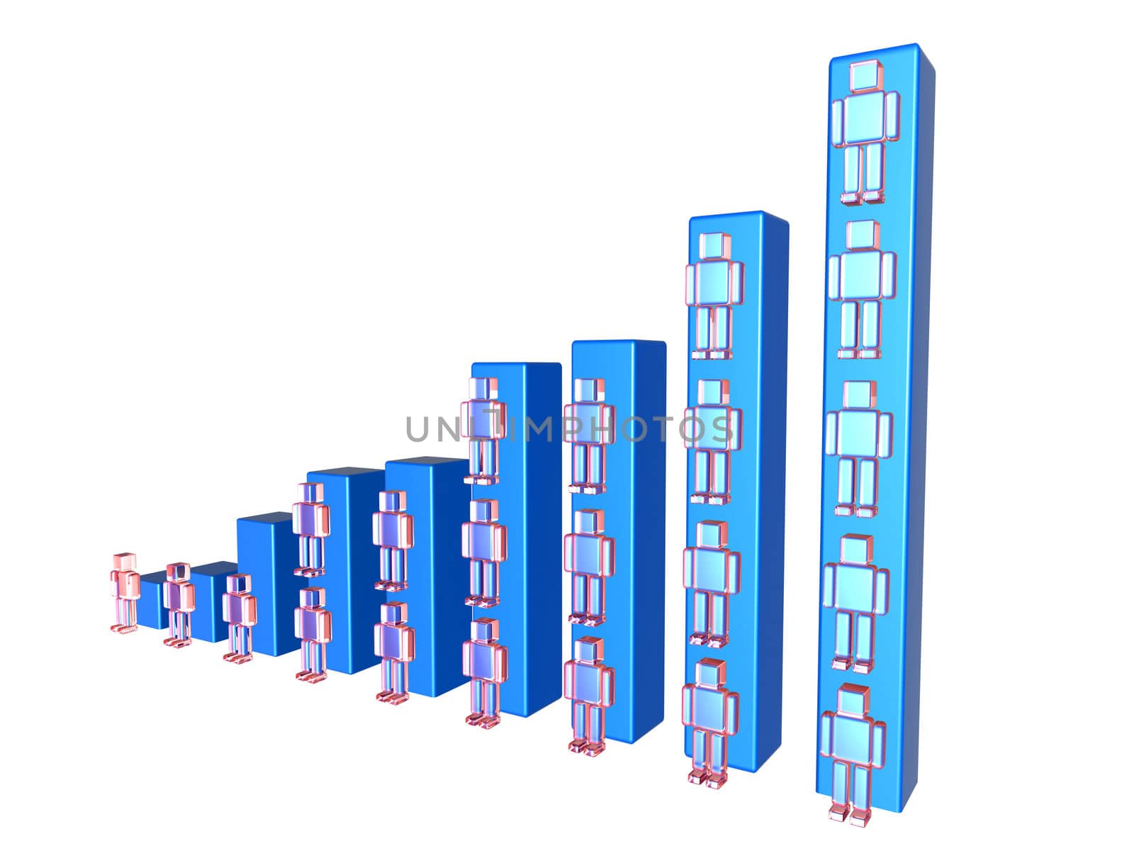 Growing User base chart. Detailed 3D illustration. Isolated on white.