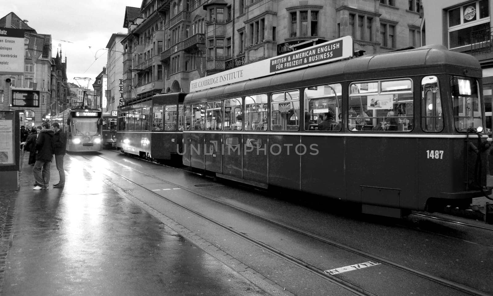 Rush hours by trams in  Basel.