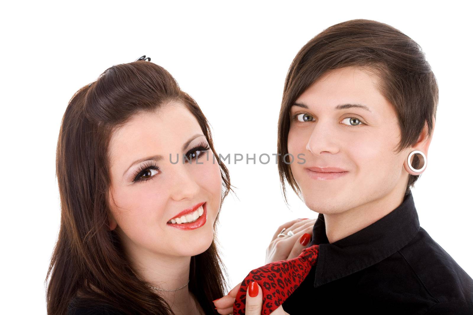 Young subcultural couple portrait on isolated white