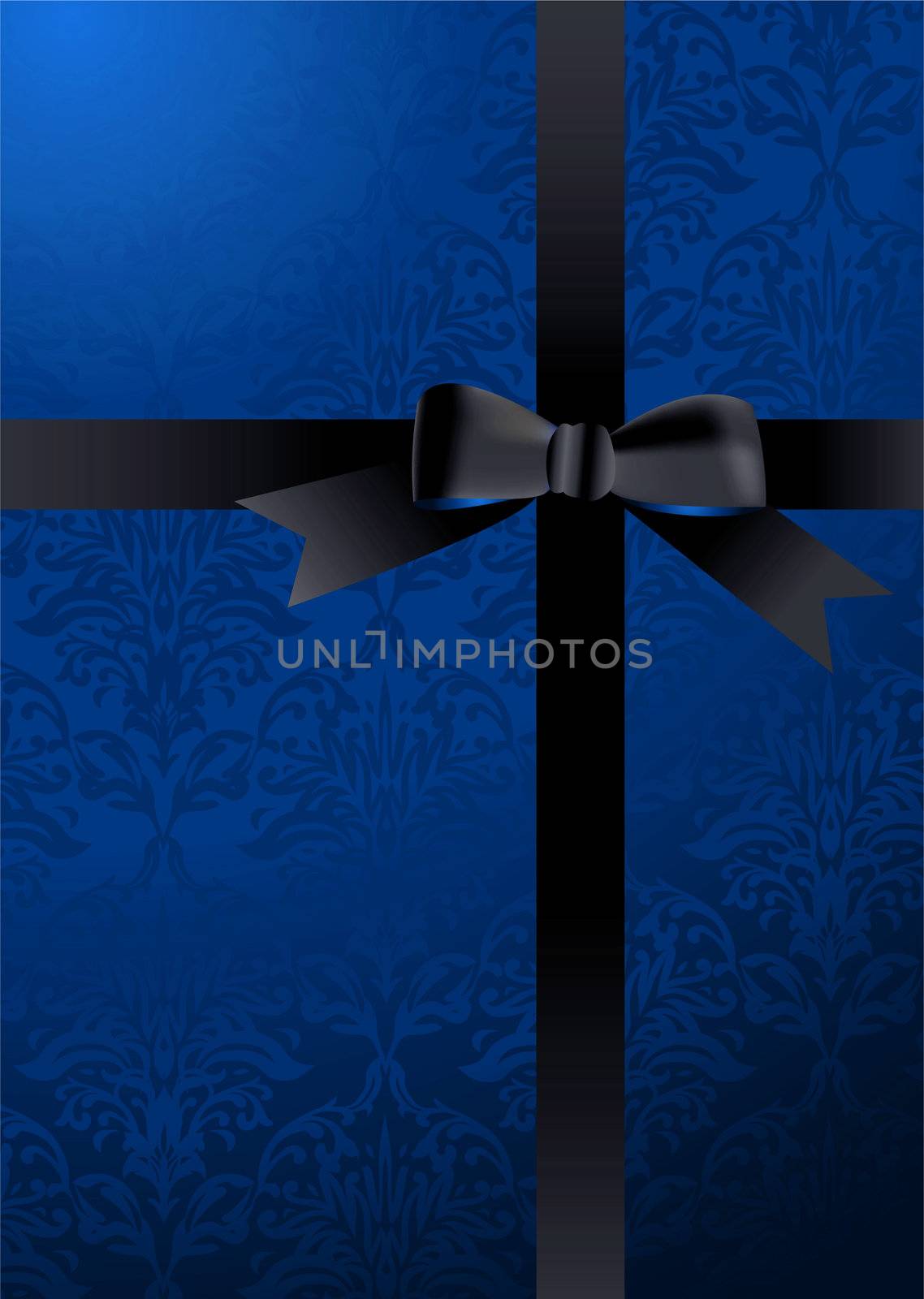 Blue present background with black ribbon and wallpaper design