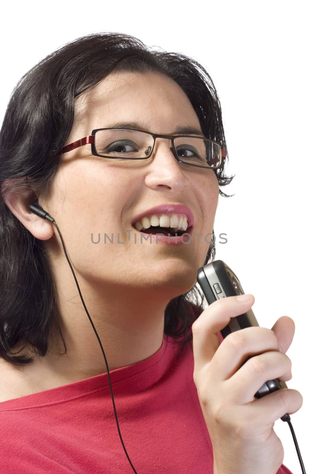 oung woman listening to a mp3 music device